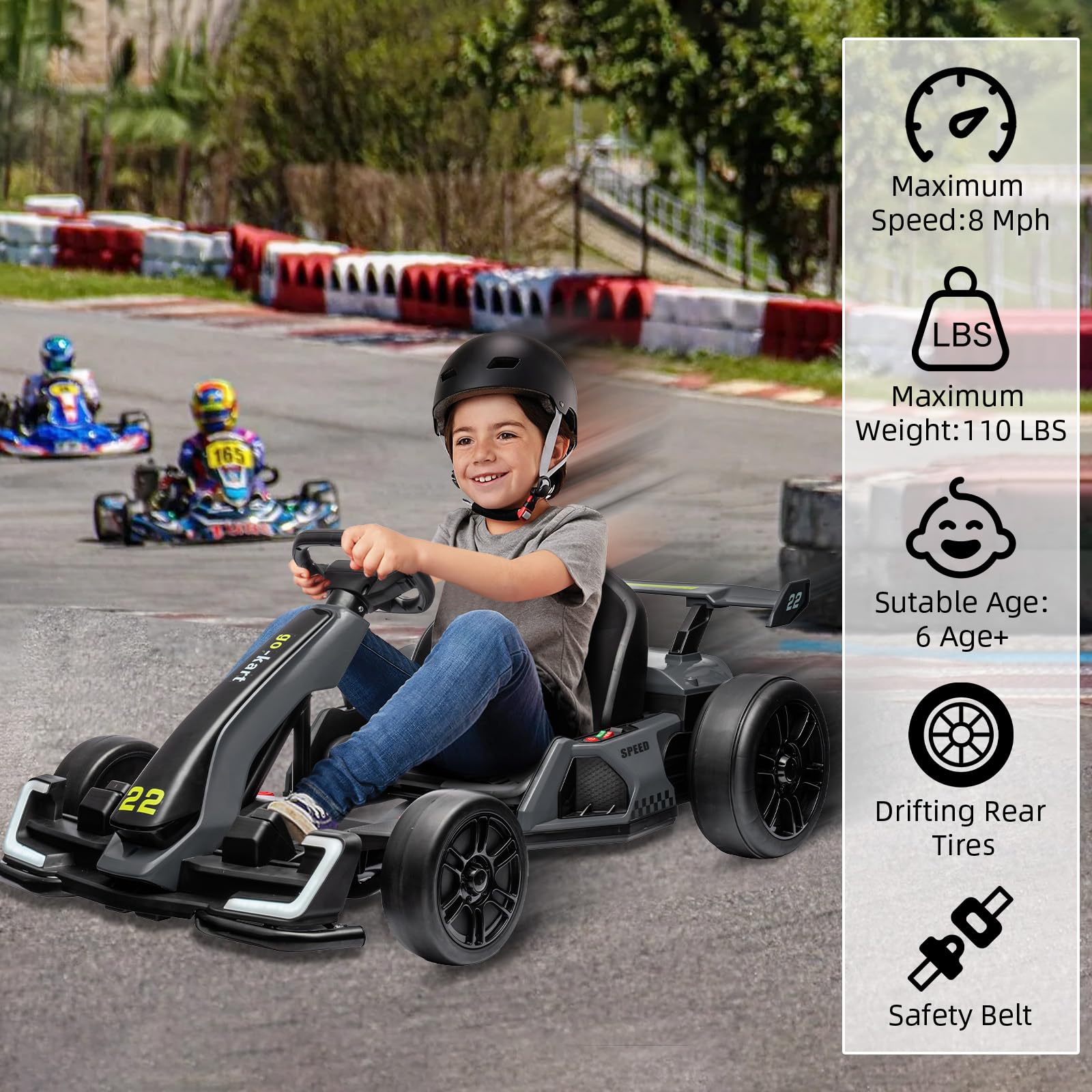 Outdoor Kids Go Kart with Drifting Rear Tires and Safety Belt