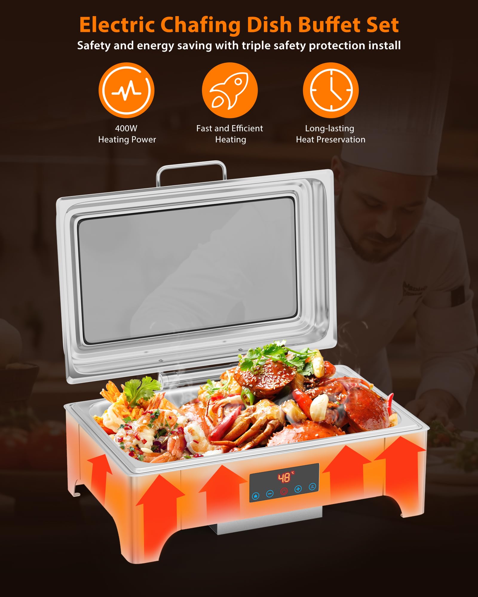 Electric Chafing Dish Buffet Set - 400W Heating Power, Fast and Efficient Heating, Long-lasting Heat Preservation