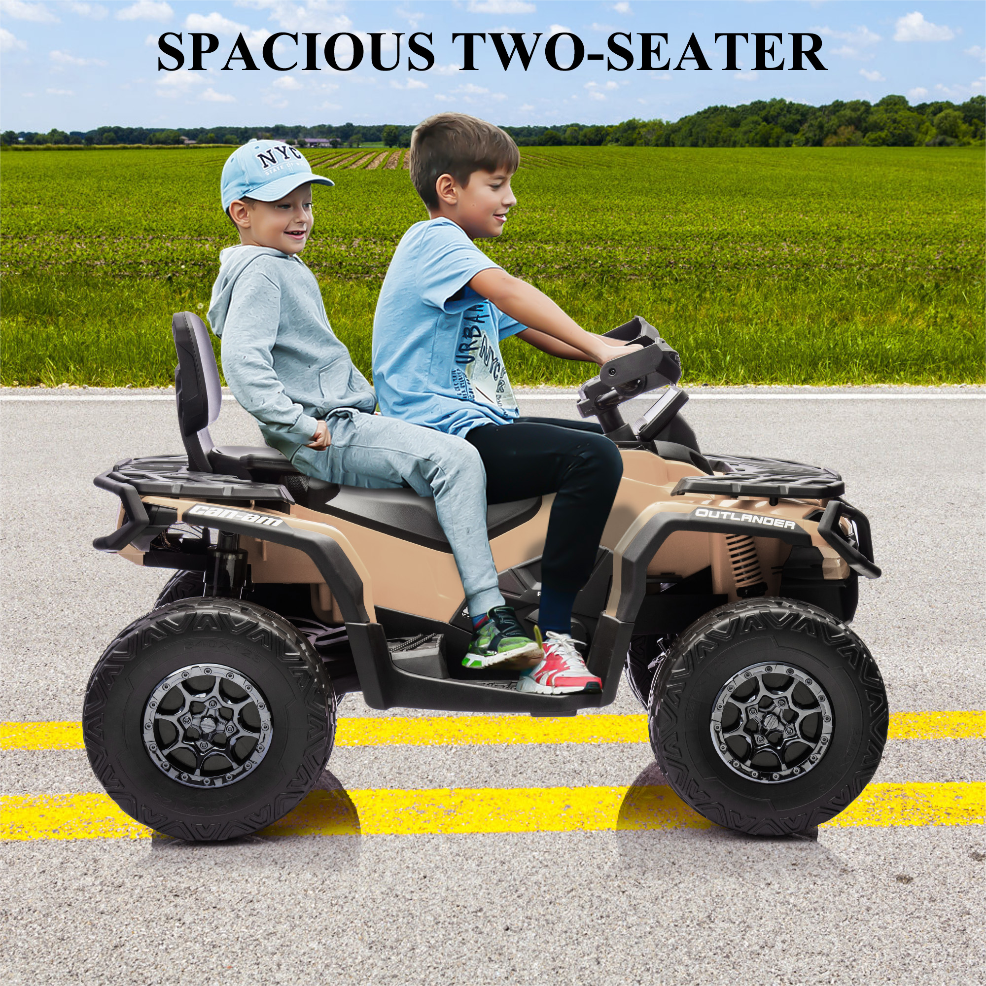 Spacious Two-Seater Riding: Accommodates Two Kids Comfortably with Safety Handles