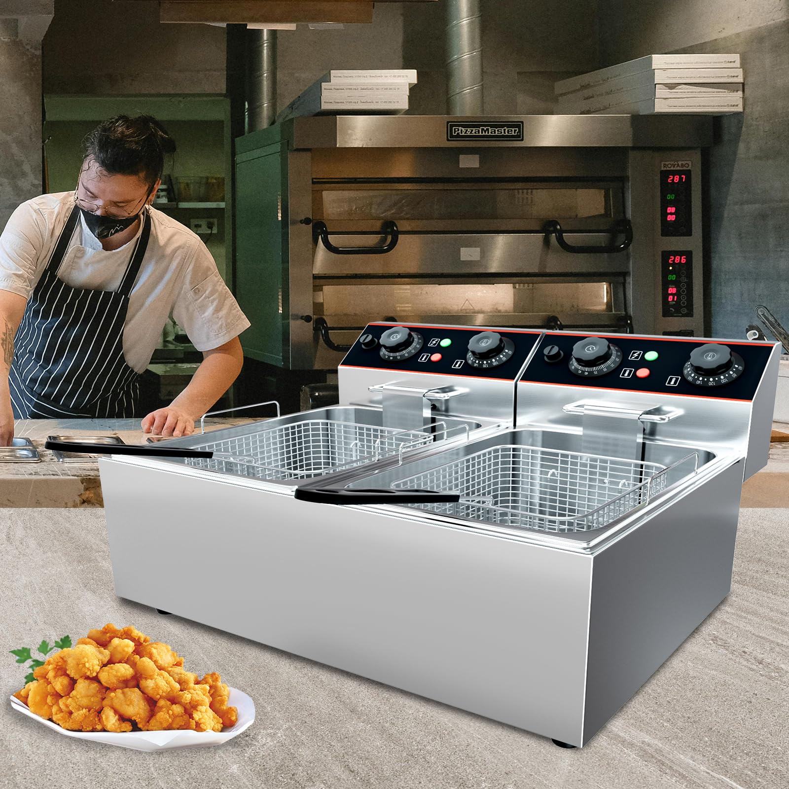 23 QT Commercial Double Tank Deep Fryer Action View