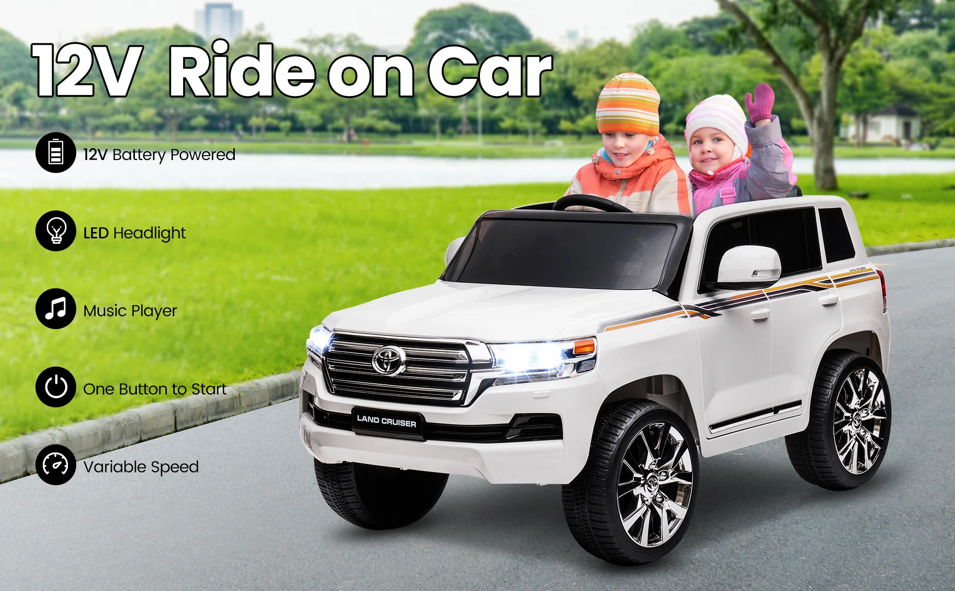 12V Ride on Car with One Button to Start, LED Headlights, and Music Player
