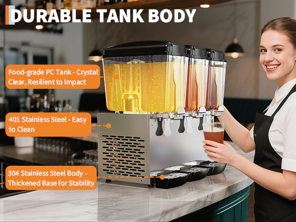 Durable food grade PC tank body resilient to impact