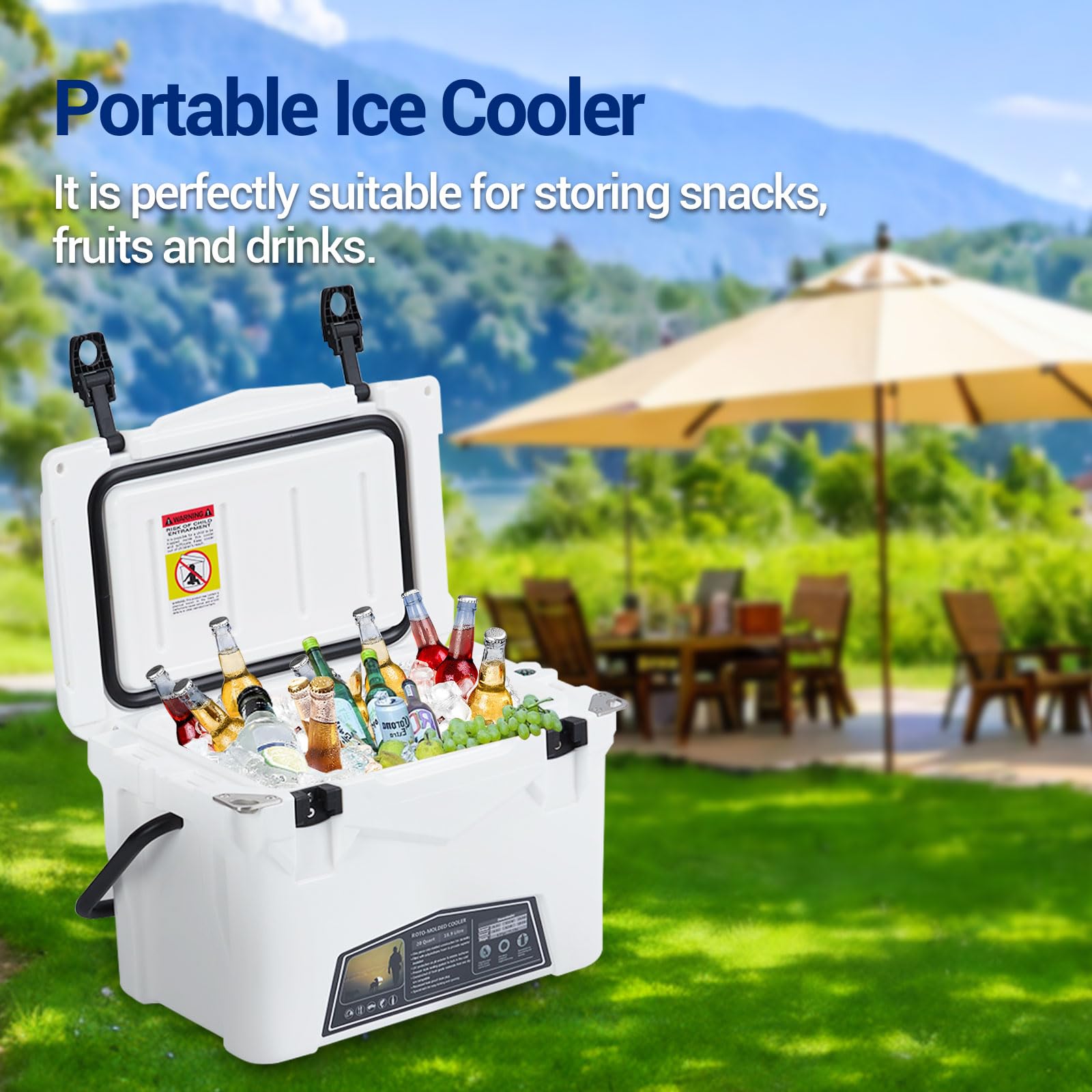 GARVEE Portable Ice Cooler outdoors under umbrella