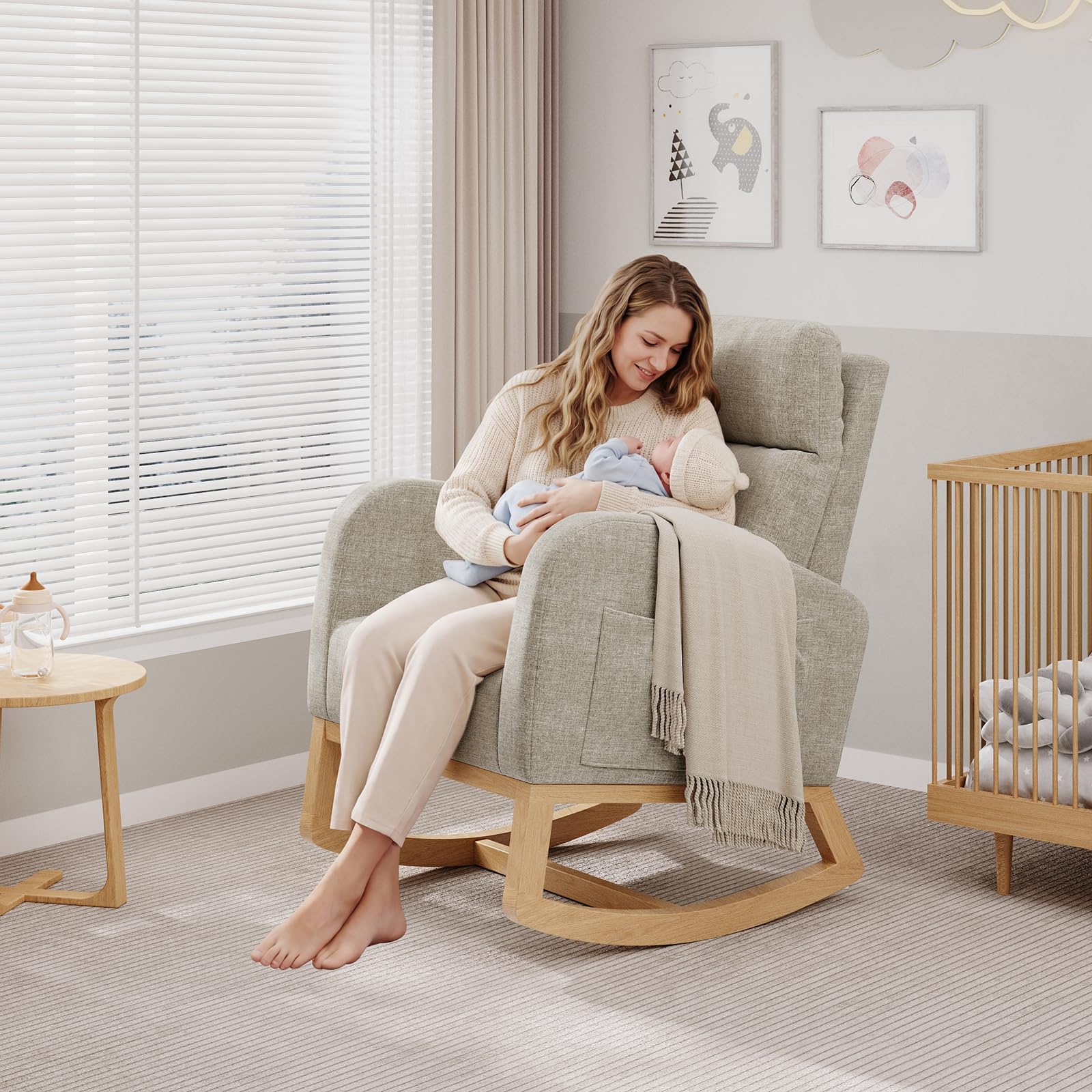 Peaceful Nursery Room Glider Chair for Baby Nursing, Feeding, and Mother Relaxation