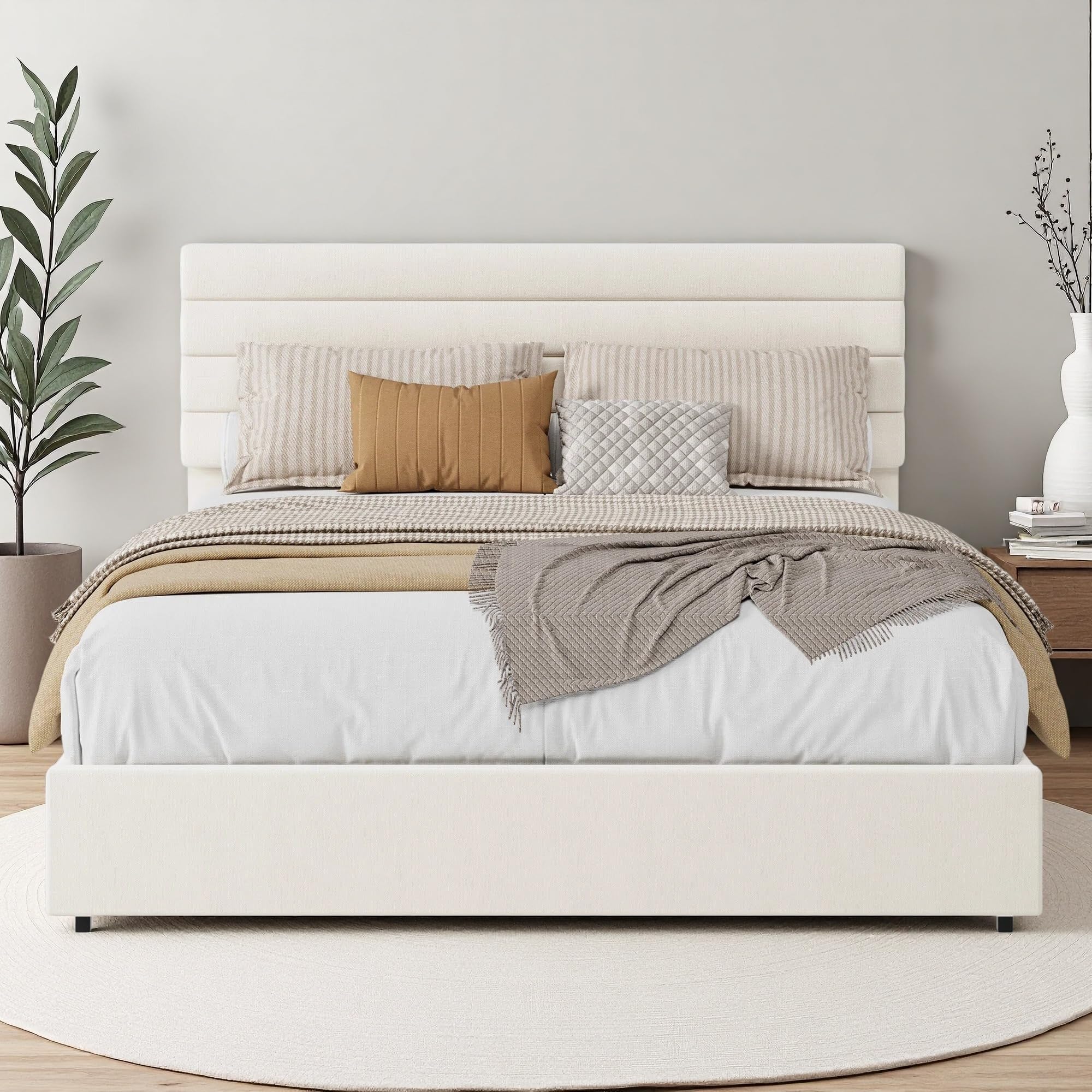 Modern Velvet Upholstered Queen Platform Bed - PHK_399Y5AXV