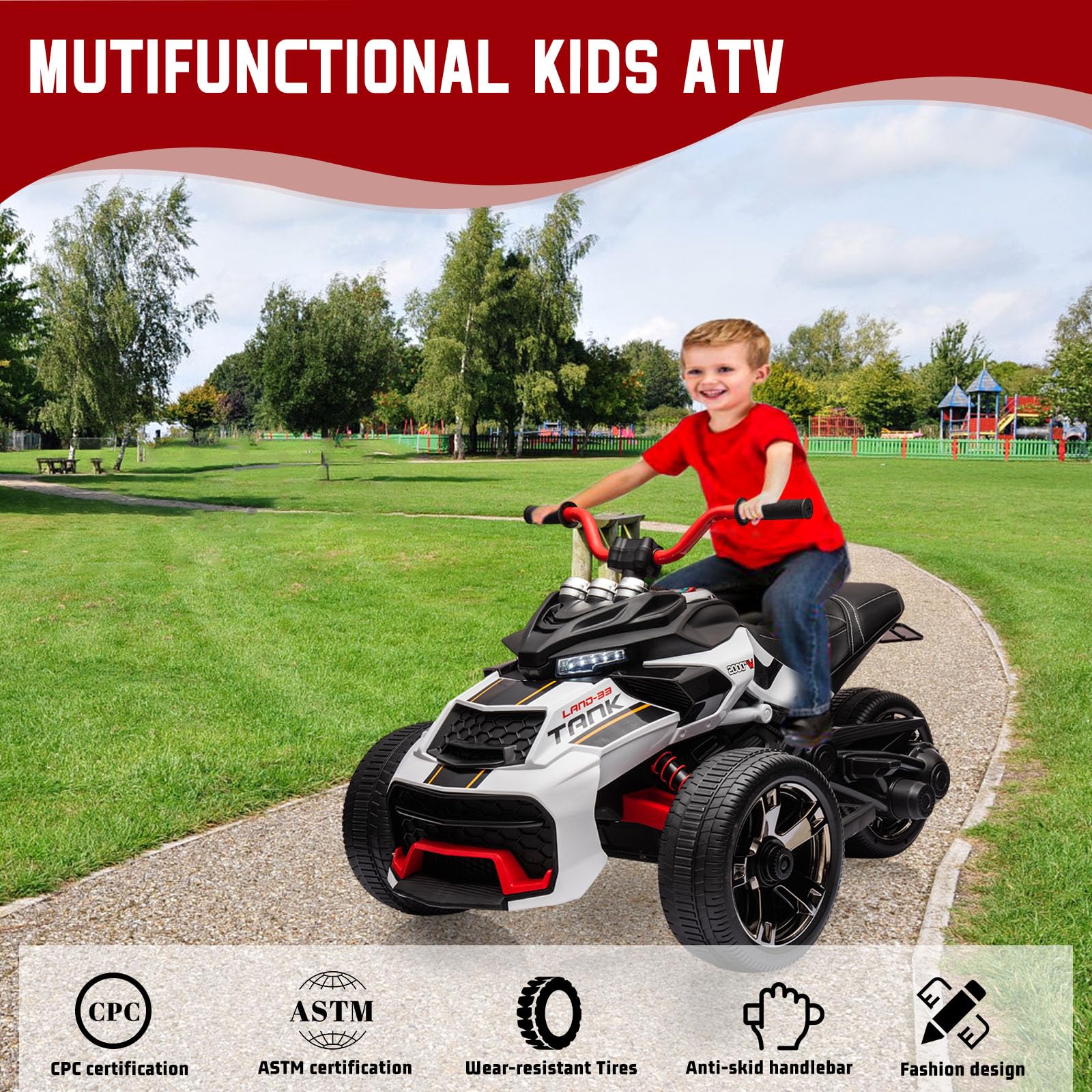 Multifunctional Kids ATV with Anti-skid Handlebar and Wear-resistant Tires