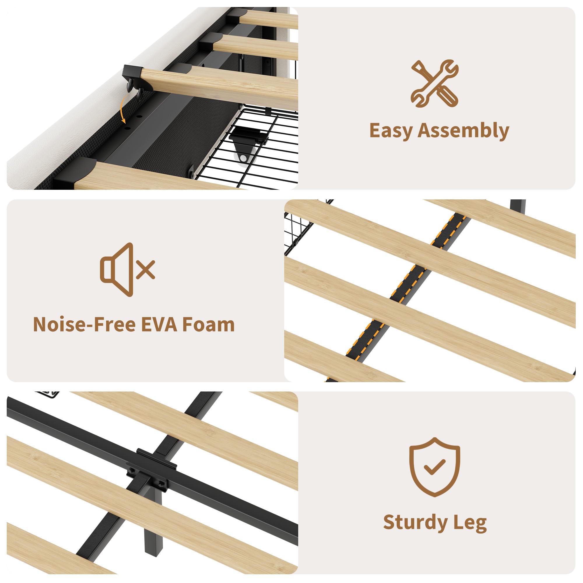 Noise-Free EVA Foam Mute Bar, Snap-in Wooden Slats for Easy Assembly, and Heavy-Duty Metal Support Legs