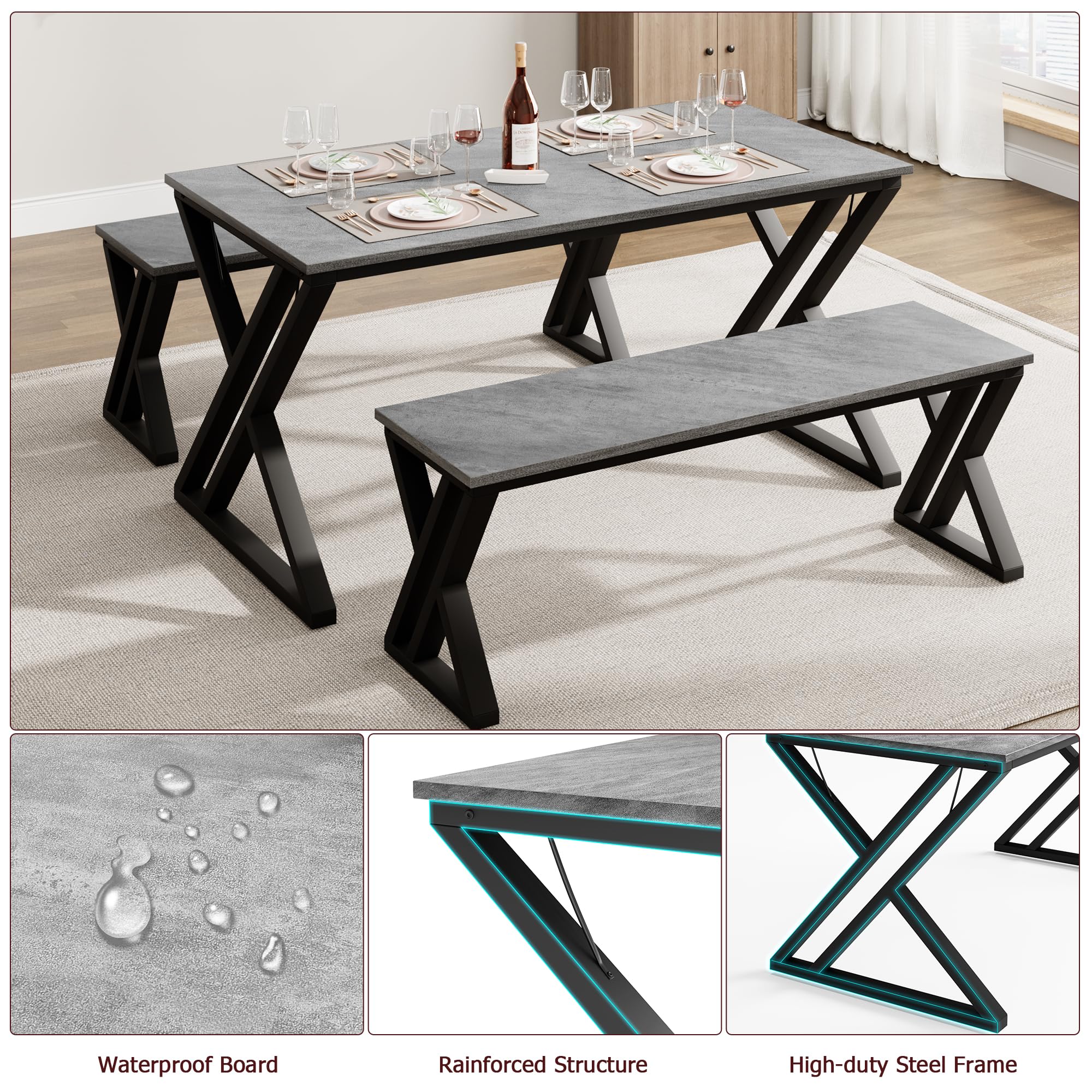 Waterproof Board, Reinforced Corner Structure, and High-duty Steel Frame Dining Table Set