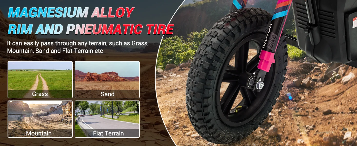 Magnesium Alloy Rim and Pneumatic Tire for Grass, Sand, Mountain, and Flat Terrain
