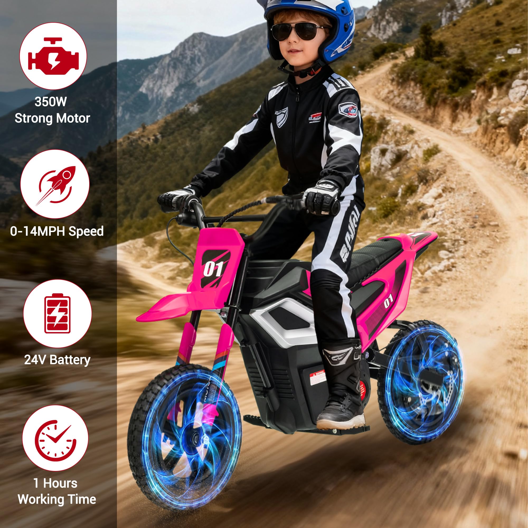 350W Strong Motor, 0-14MPH Speed, 24V Battery, 1 Hour Working Time