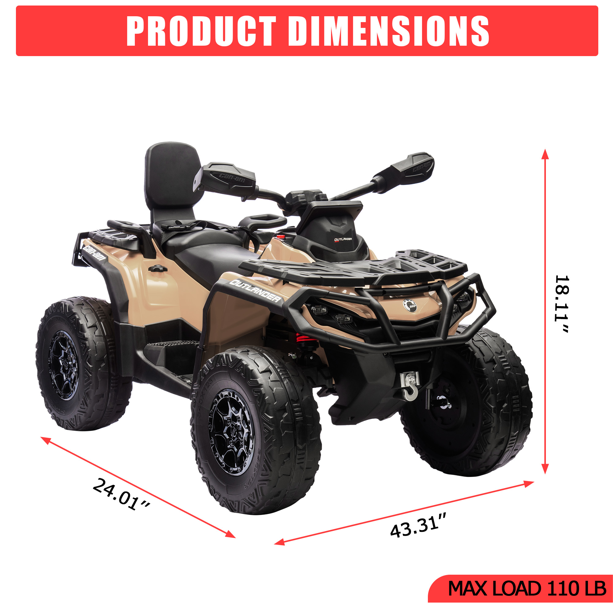 Product Dimensions: 43.31 Inch Length x 24.01 Inch Width x 18.11 Inch Height, Max Load 110 lb