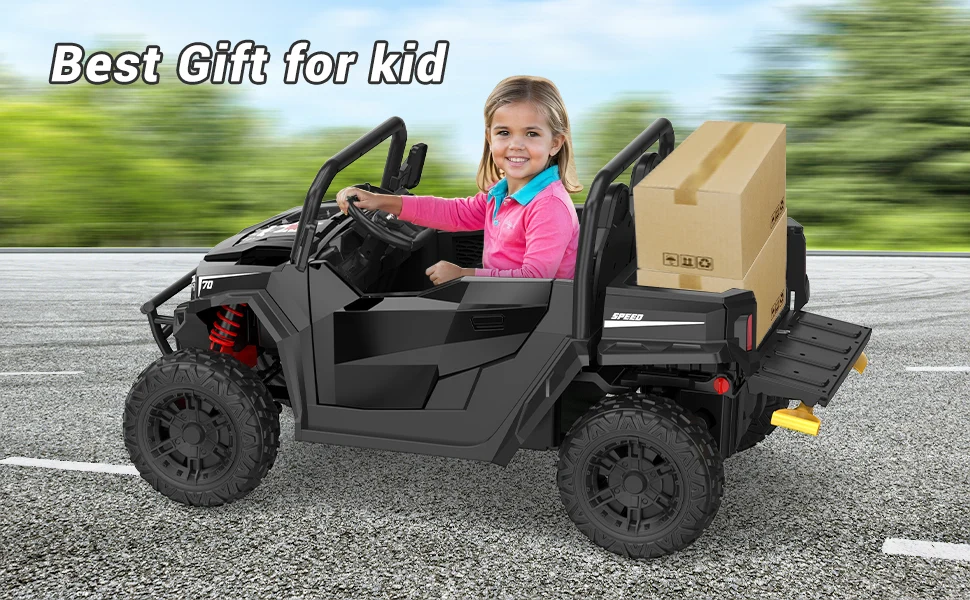 Best Gift for Kid - Black Electric Ride-on Truck for Backyard and Outdoor Fun