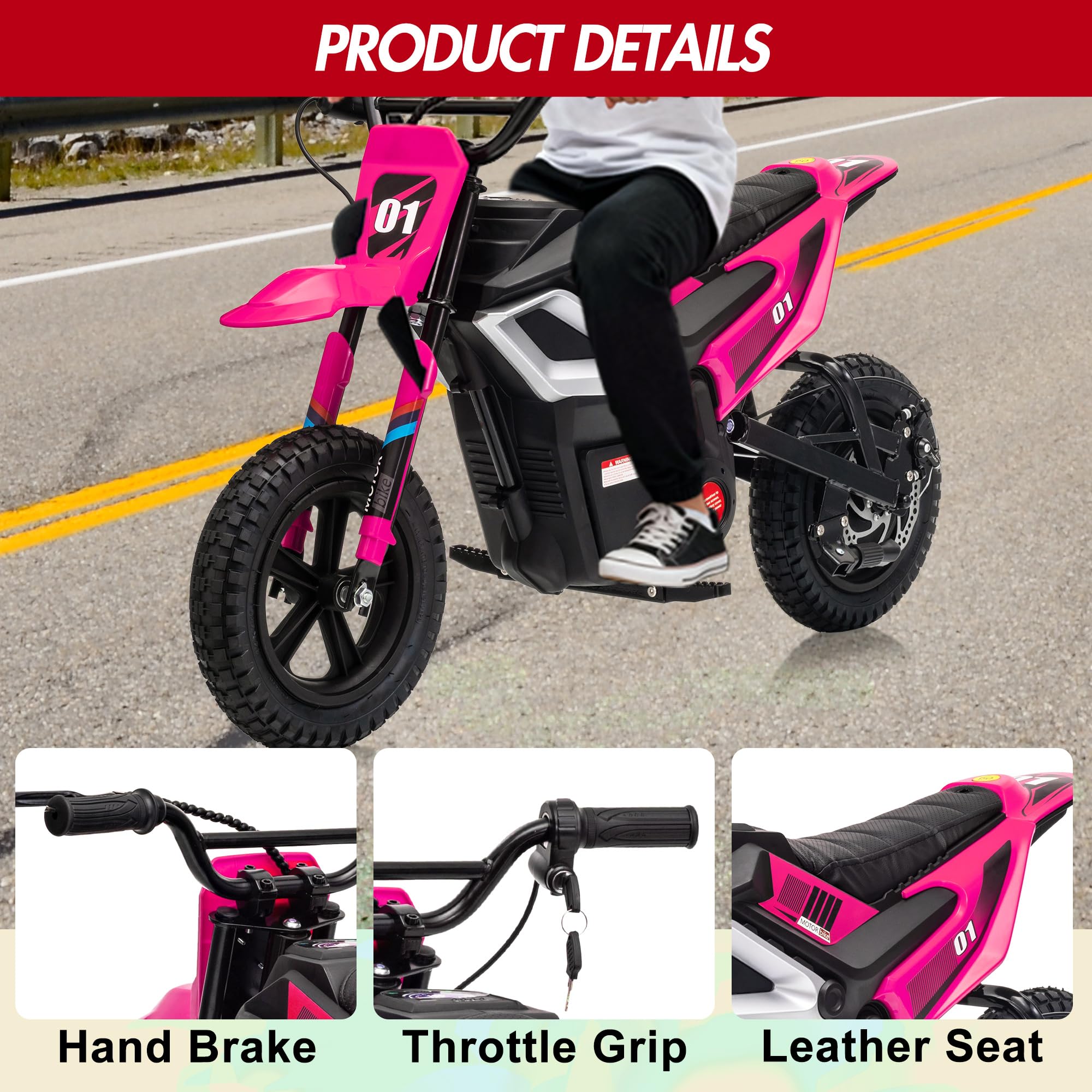 Product Details Close-Up: Hand Brake, Throttle Grip, Leather Seat