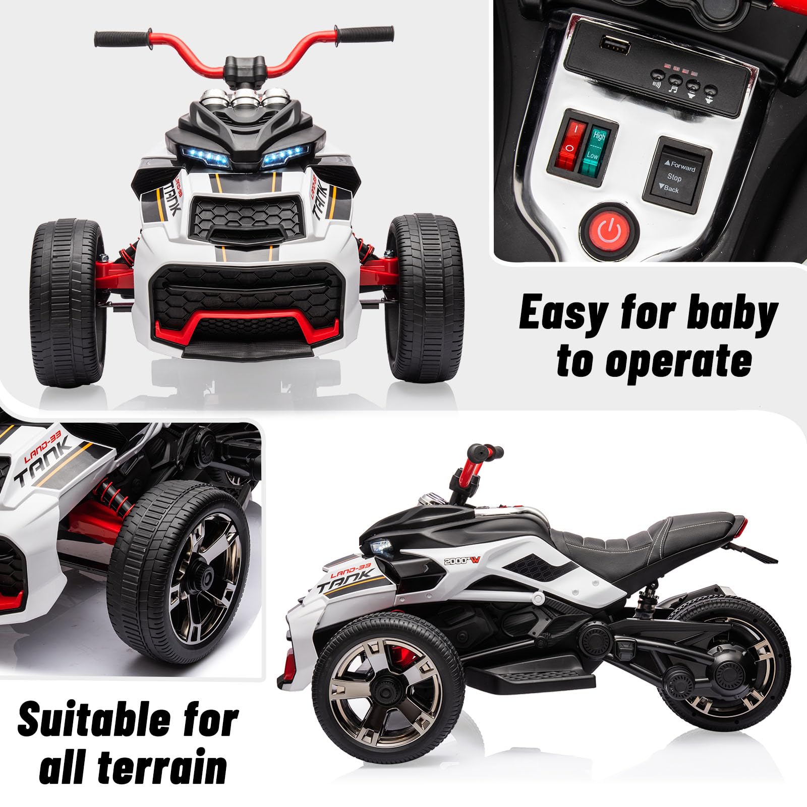 Easy for Baby to Operate - Dashboard with USB, Music, Speed and Direction Controls