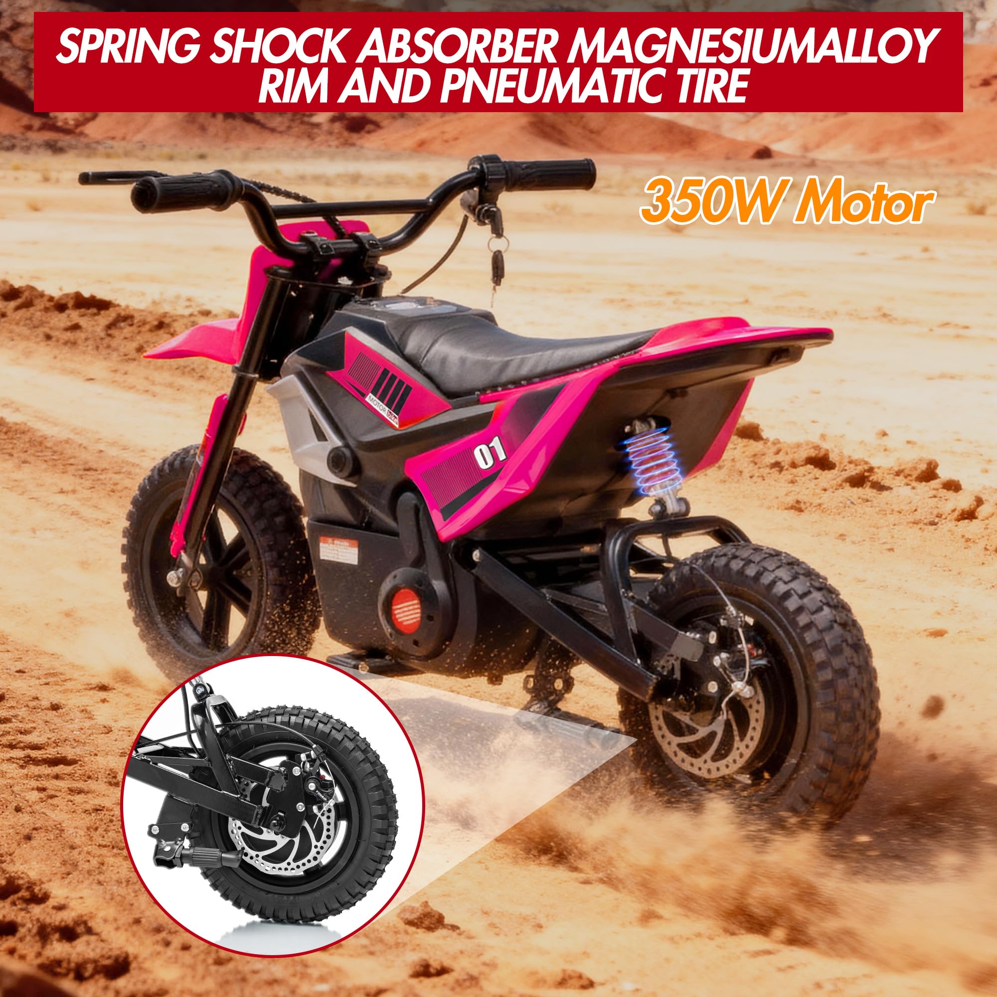 Spring Shock Absorber, Magnesium Alloy Rim and Pneumatic Tire with 350W Motor