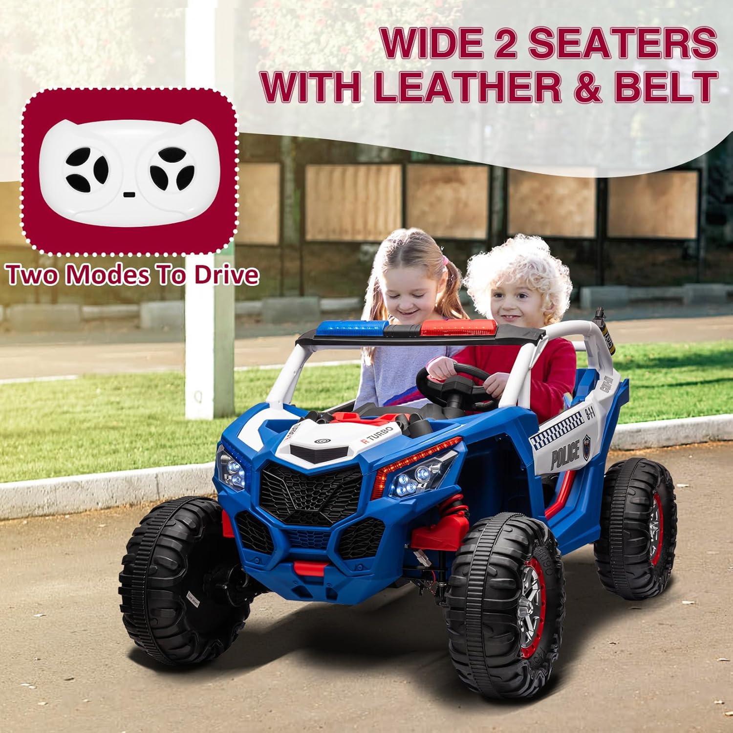 Wide 2 Seaters with Leather and Belt, Two Modes To Drive Blue Buggy