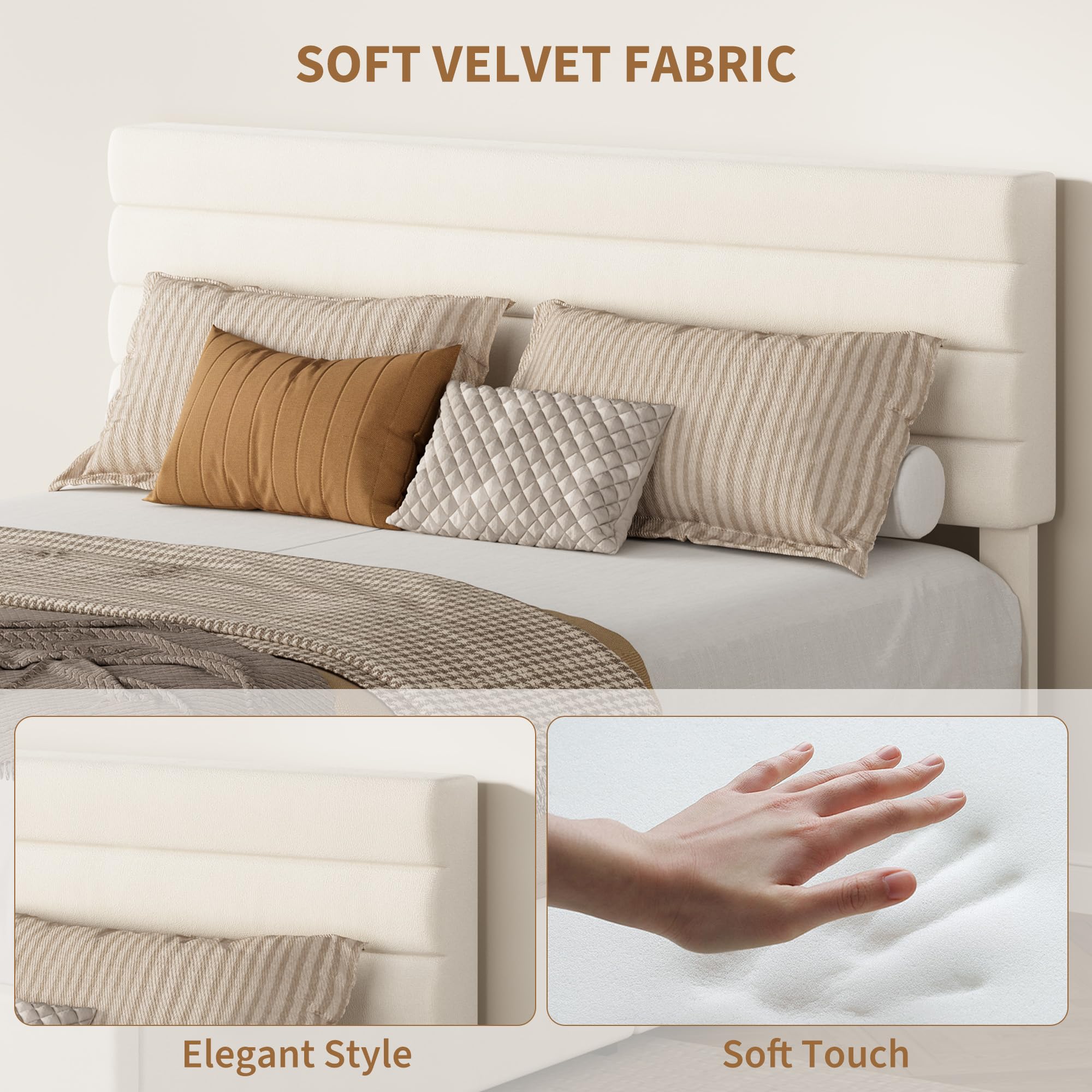 Soft Velvet Fabric - Elegant Channel Tufted Headboard with Resilient High-Density Foam