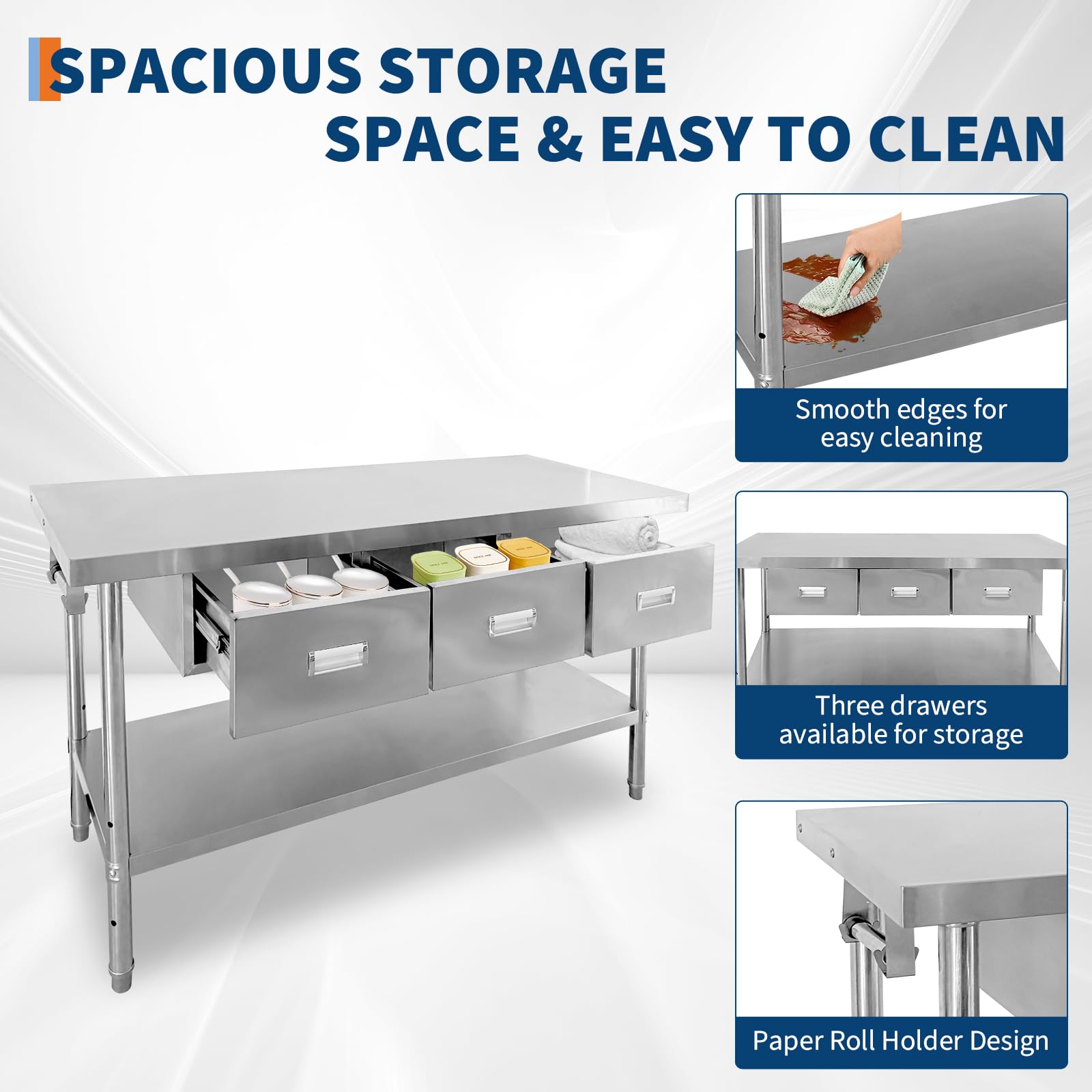 Spacious Storage Space, Three Drawers & Paper Roll Holder Design