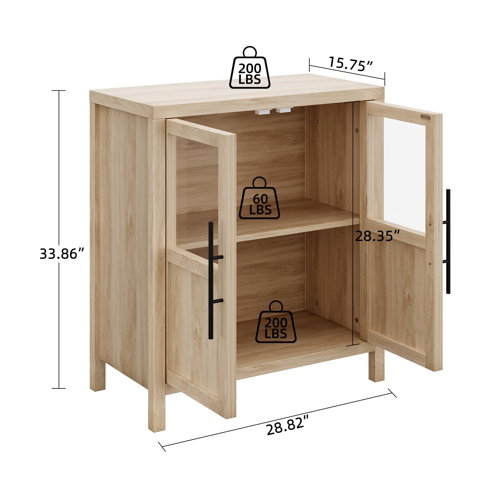Cabinet Dimensions: 28.82″ Width, 15.75″ Depth, 33.86″ Height, 28.35″ Internal Height, 200 LBS Top & Bottom, 60 LBS Shelf