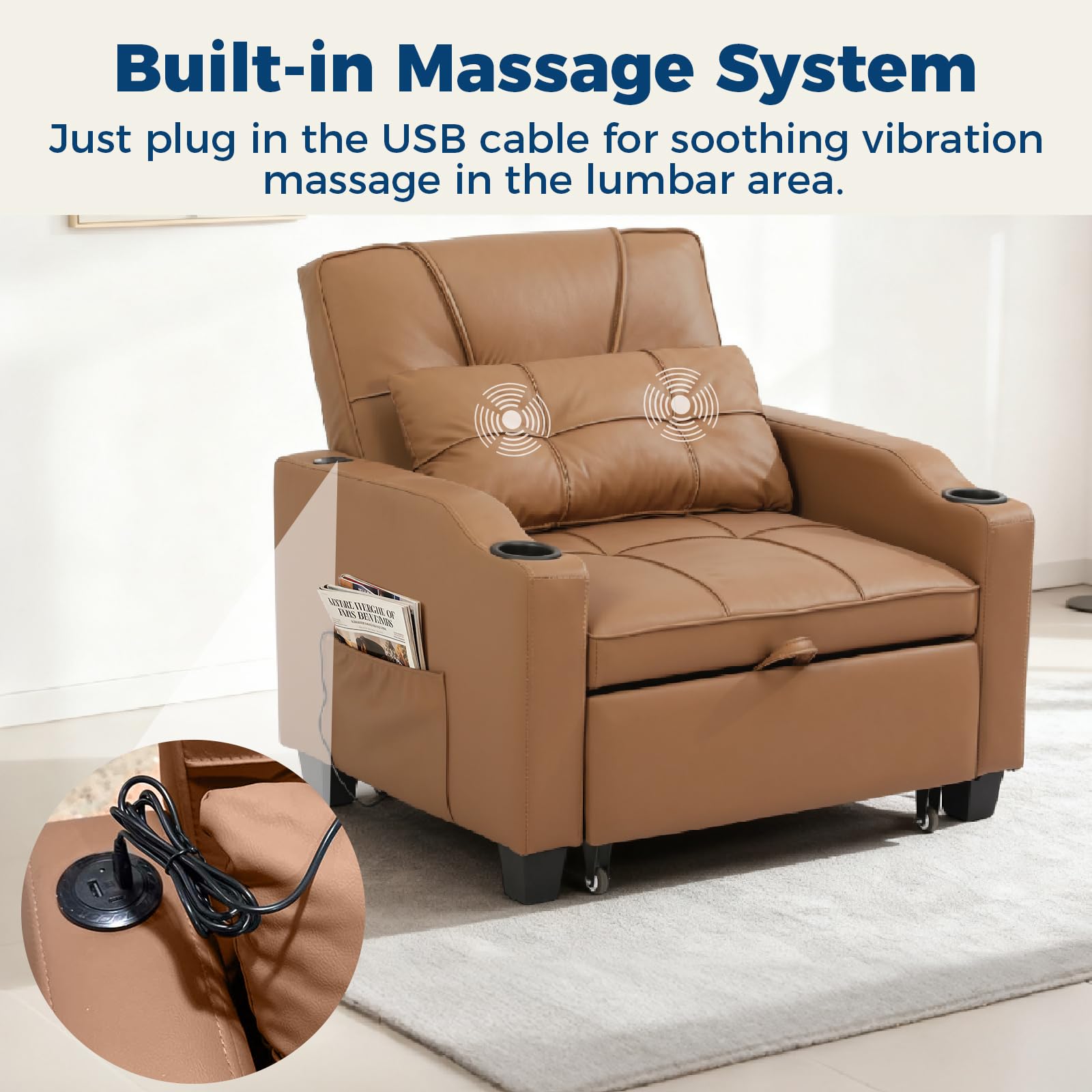 Built-in Lumbar Massage System - USB Powered Soothing Vibration Massage Cushion