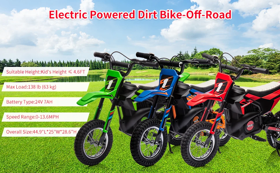 GARVEE 24V Kids Electric Powered Dirt Bike Off-Road