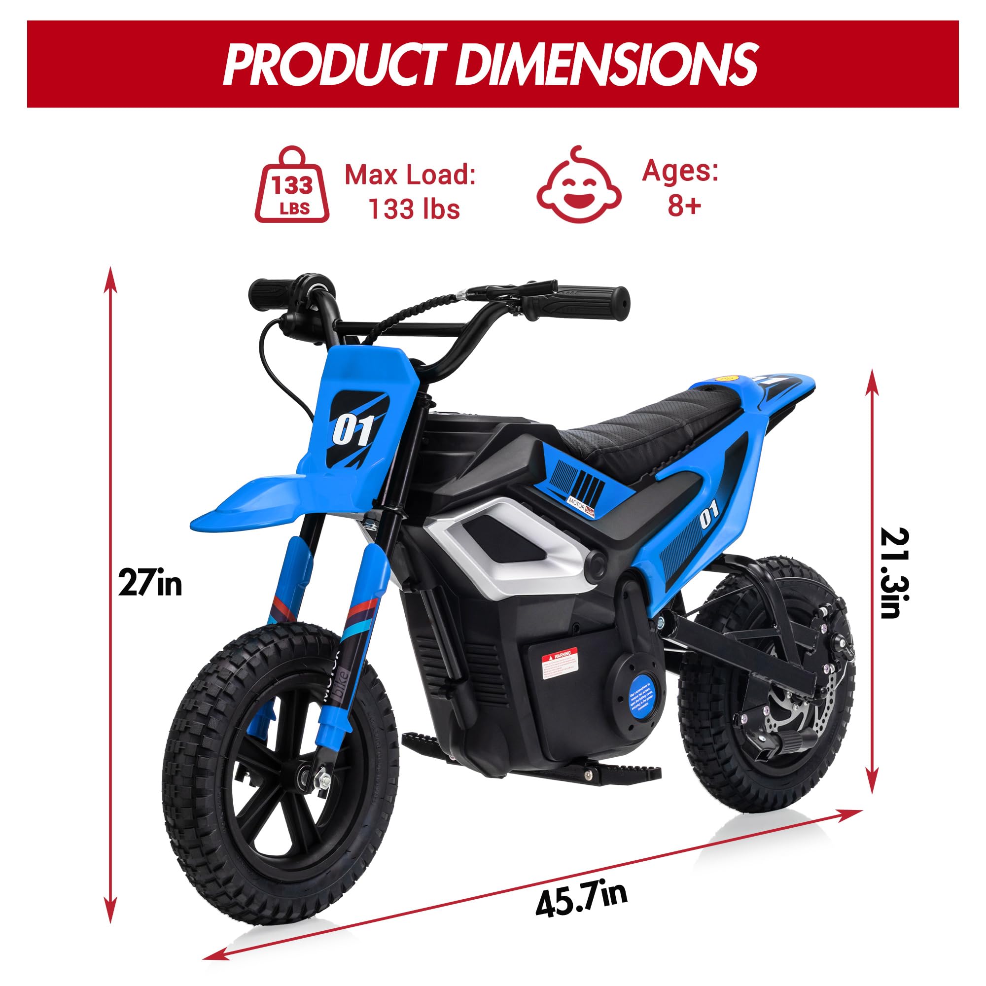 Product Dimensions 45.7L x 21.3W x 27H inches with 133 lbs Max Load for Ages 8+