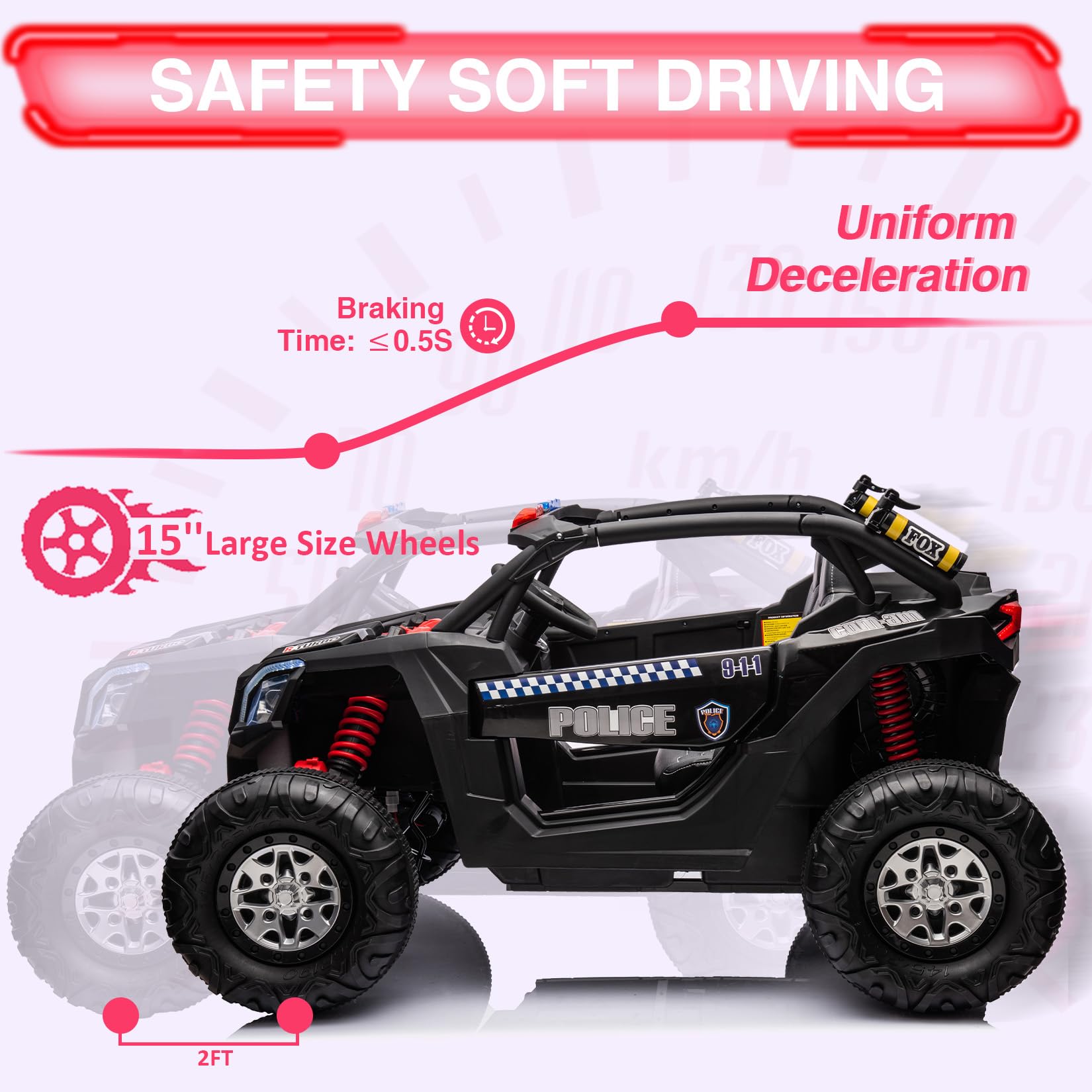 Safety Soft Driving, 15 Inch Large Wheels and Rapid Braking Time