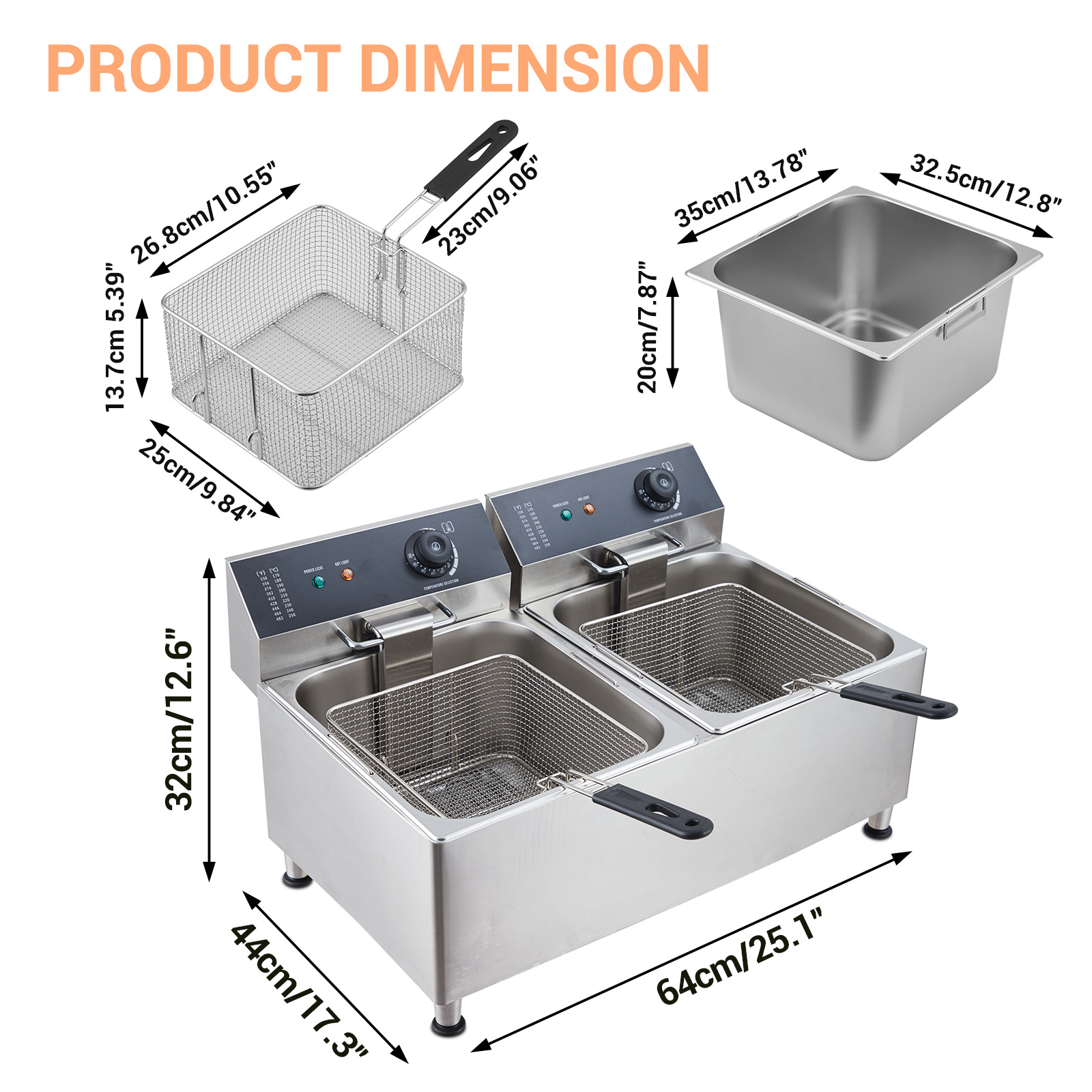 Commercial Deep Fryer Product Dimensions and Tank Capacity