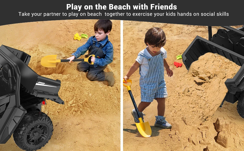 Play on the Beach with Friends - Exercise Kids Hands-on Social Skills in Black Ride On Dump Truck