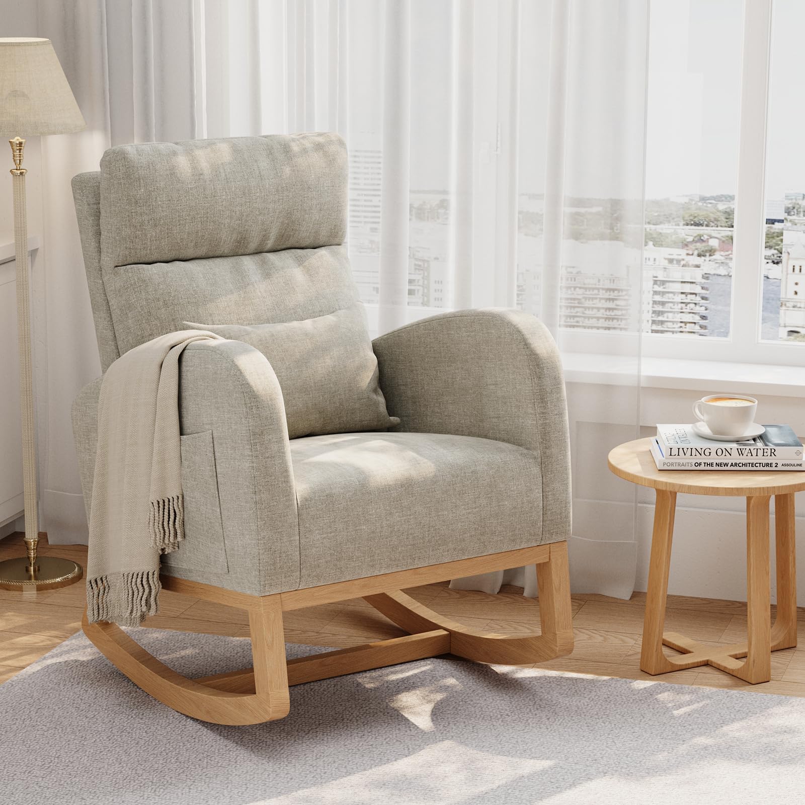 Ergonomic Solid Wood Nursery Rocking Chair Recliner - PHK_36UKVMLY