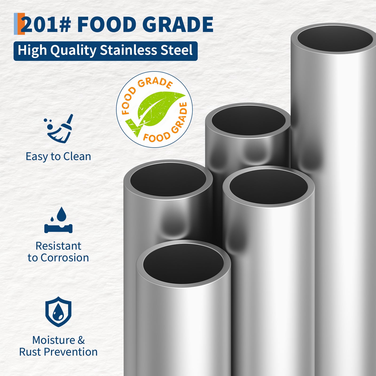201# Food Grade High Quality Stainless Steel - Easy to Clean, Corrosion & Rust Resistant