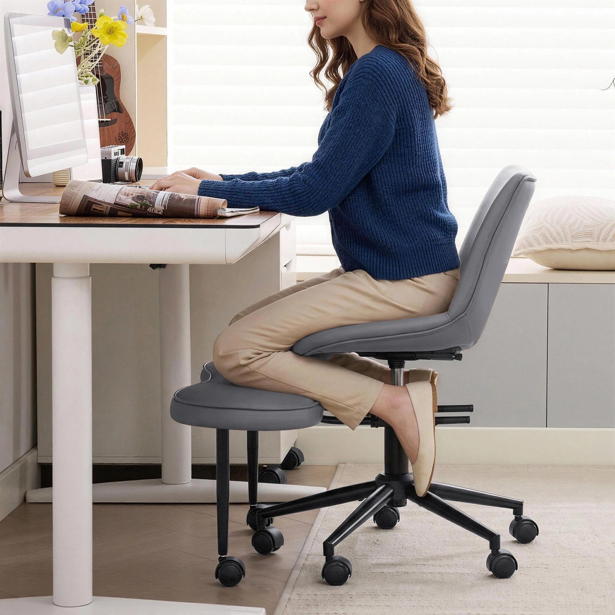 Cross Legged Ergonomic Office Desk Chair in Modern Home Office Setup