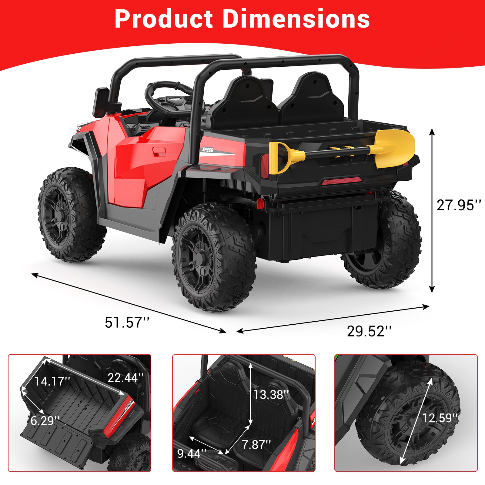 Product Dimensions: 51.57 x 29.52 x 27.95 inches, Bed, Seat and Wheel Measurements