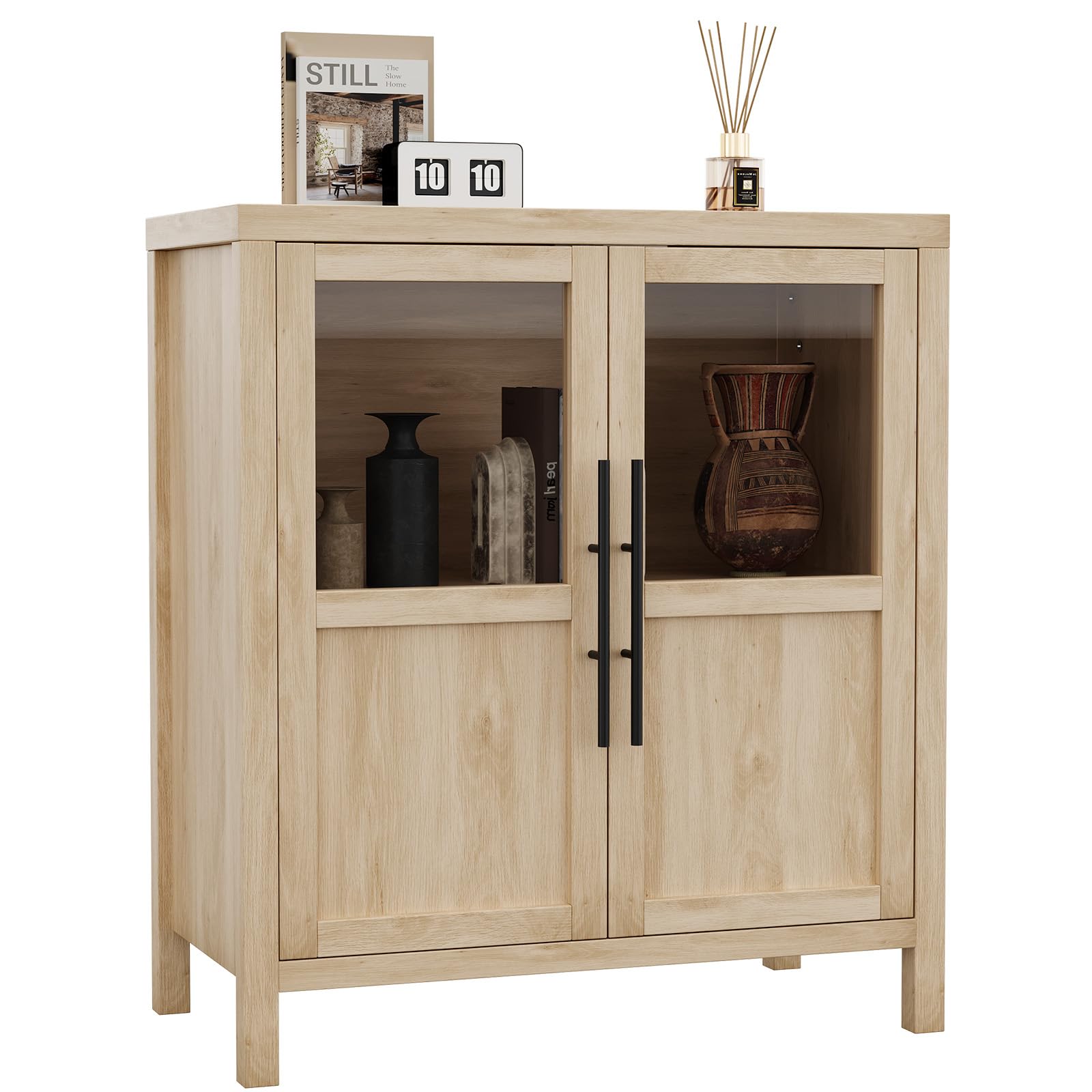 GARVEE Modern Pear Wood Sideboard Buffet Cabinet with Glass Doors - PHO_16PY44NR