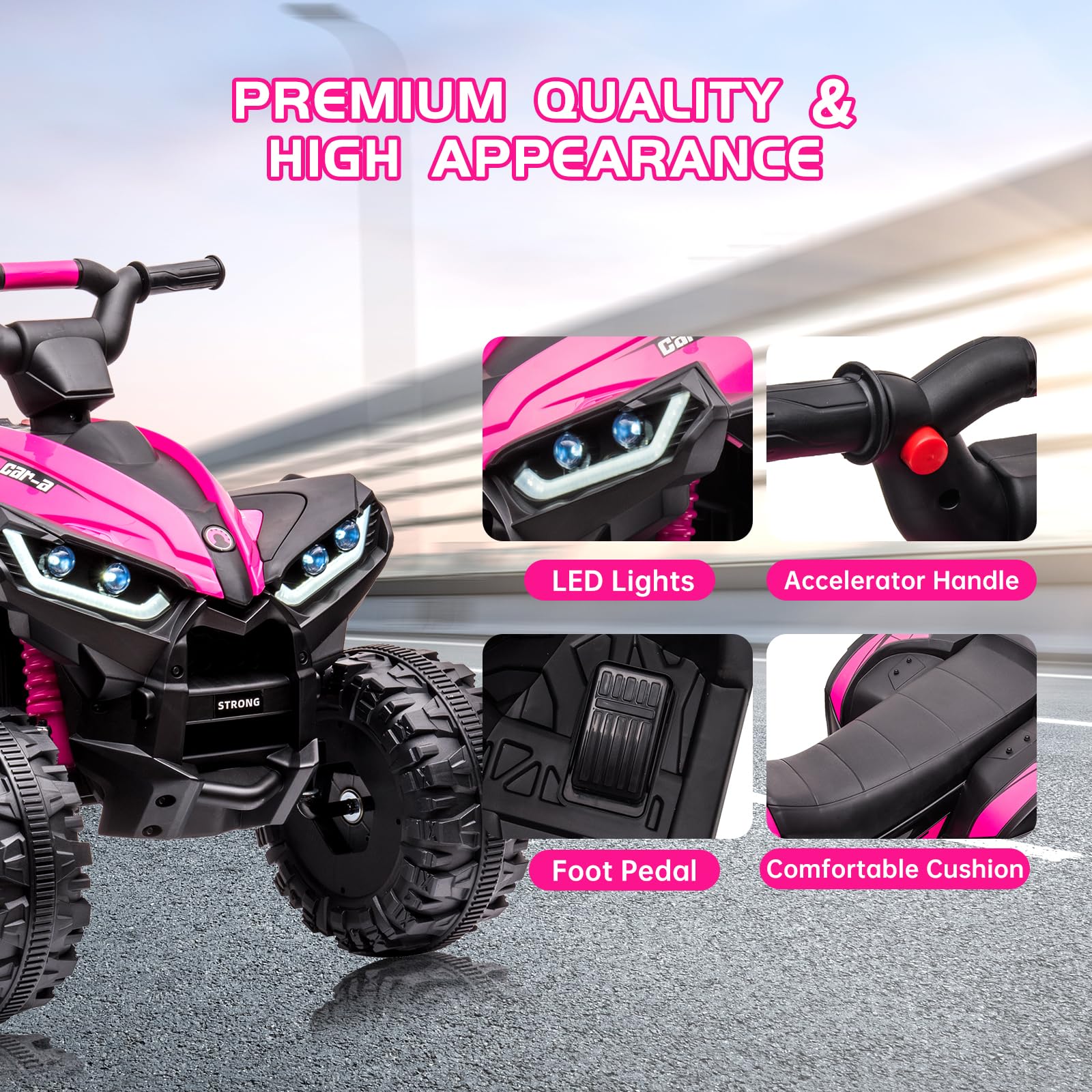 Premium Quality & High Appearance: LED Lights, Accelerator Handle, Foot Pedal, Comfortable Cushion