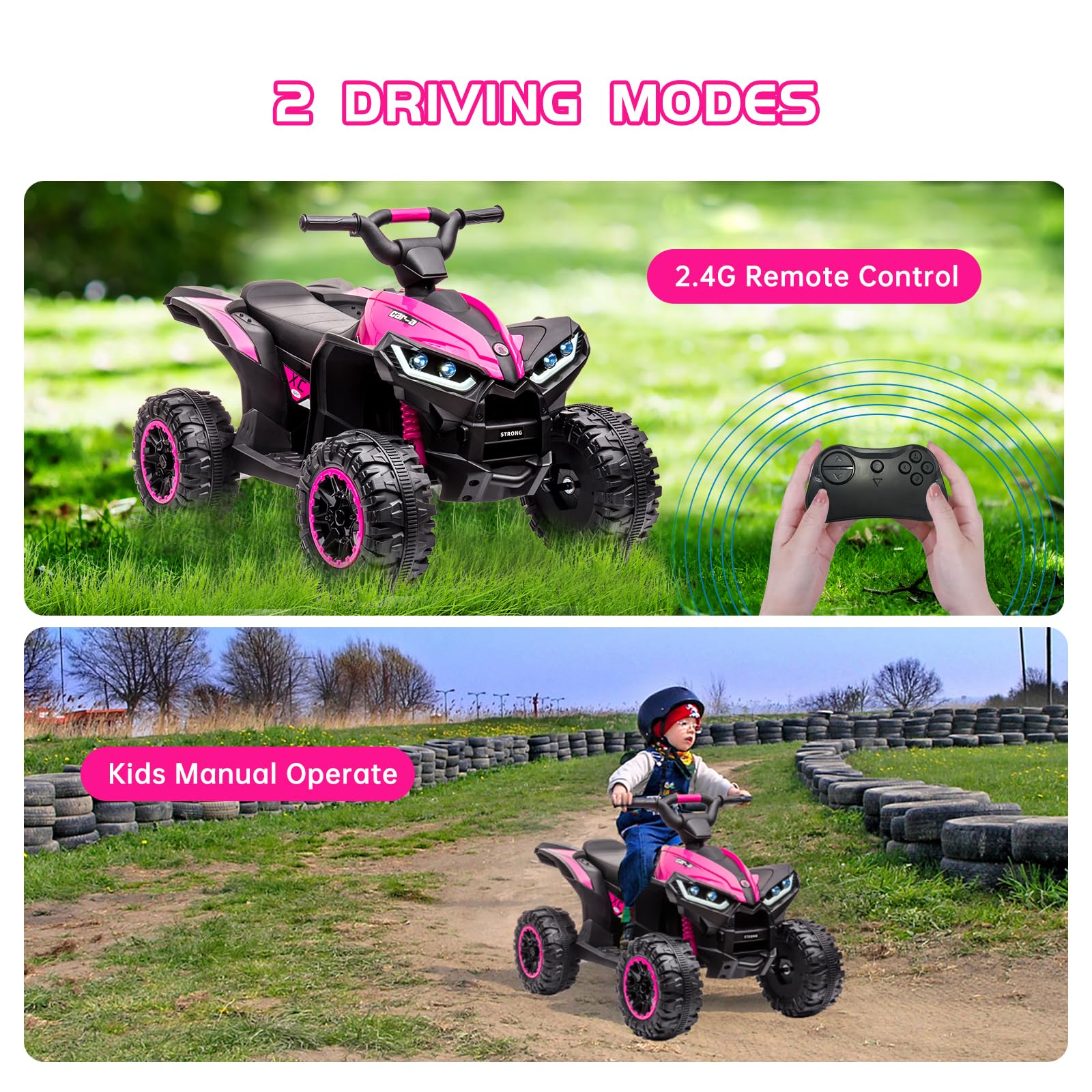 2 Driving Modes: 2.4G Parental Remote Control and Kids Manual Operation