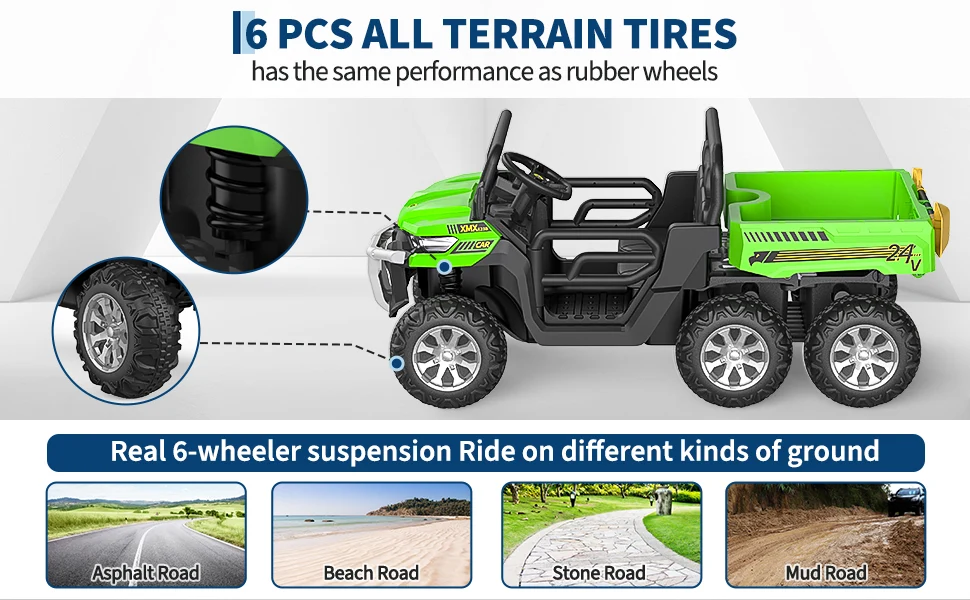 6 PCS All-Terrain Tires with Real 6-Wheeler Suspension