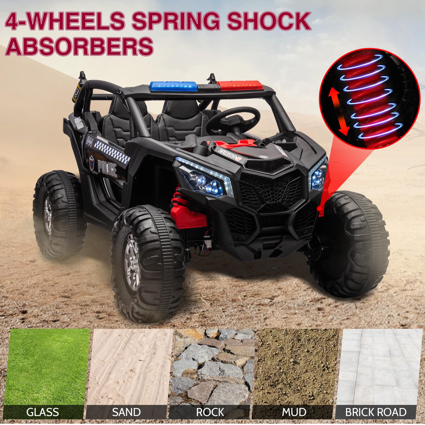 4-Wheels Spring Shock Absorbers for Grass, Sand, Rock, Mud, and Brick Road