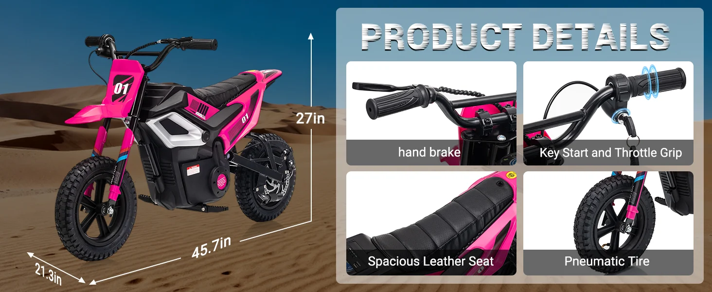 Product Details: Hand Brake, Key Start and Throttle Grip, Spacious Leather Seat, Pneumatic Tire