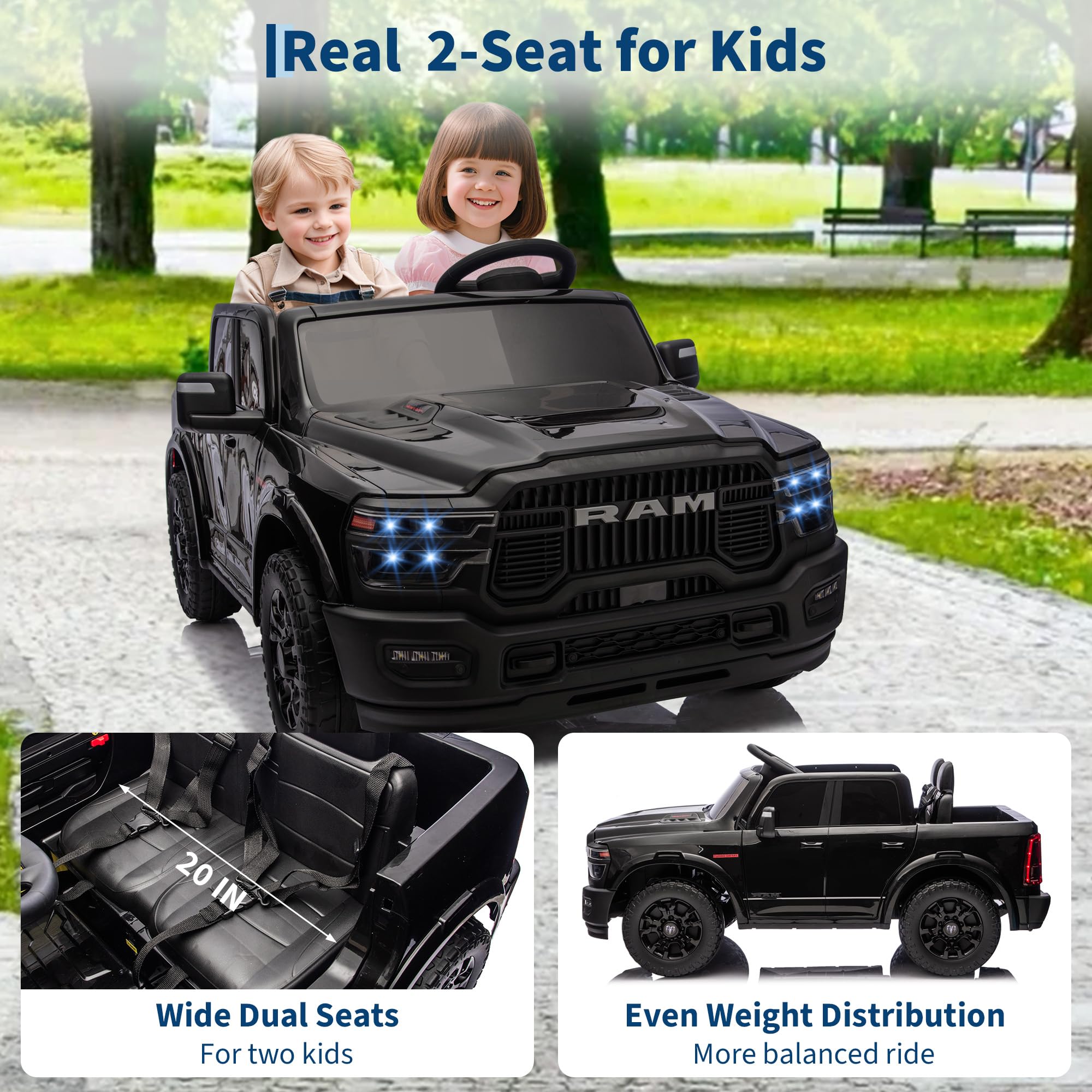 Real 2-Seat for Kids with 20-inch Wide Dual Seats and Even Weight Distribution