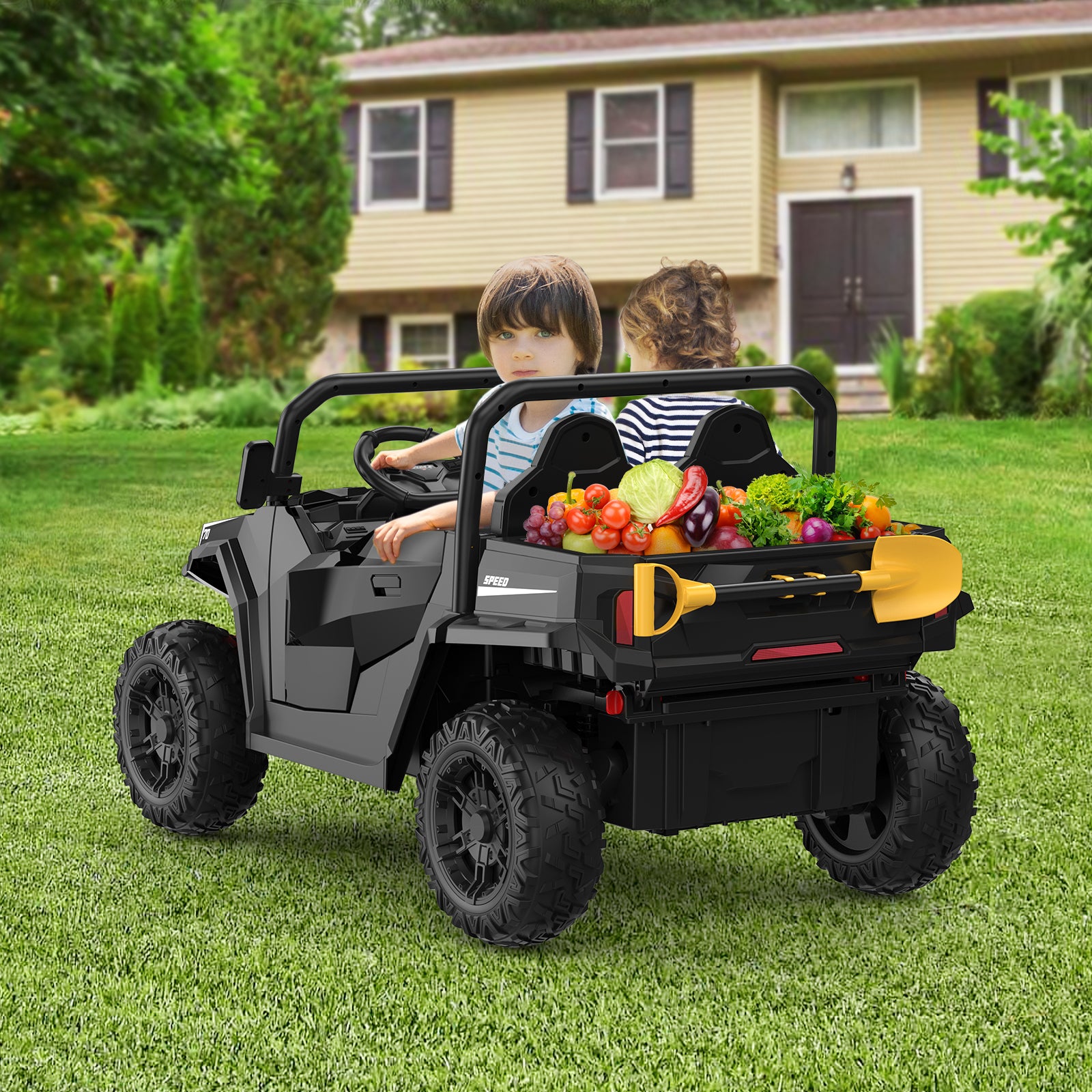 GARVEE Ride On Truck Car in Black on Backyard Grass