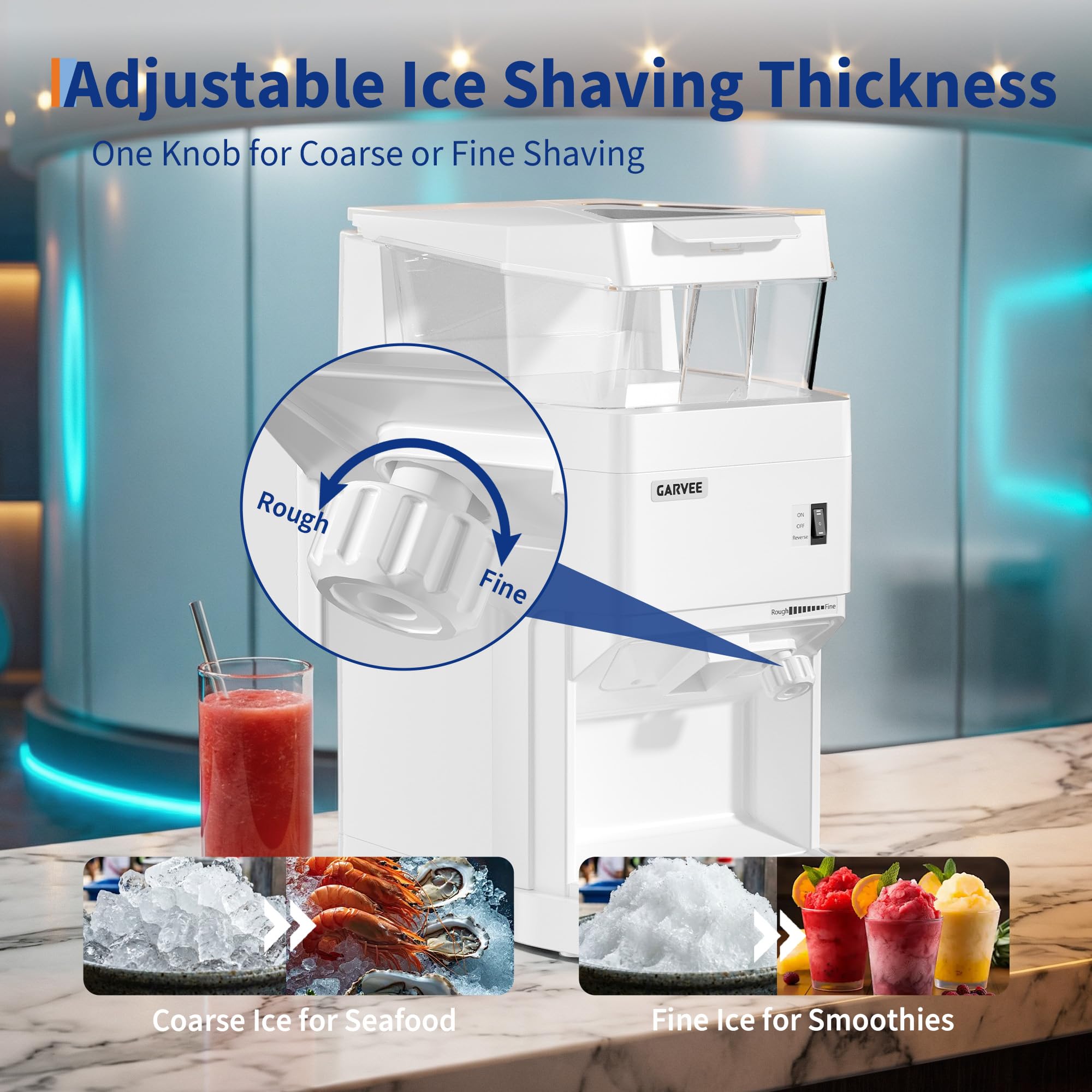 Adjustable ice shaving thickness knob