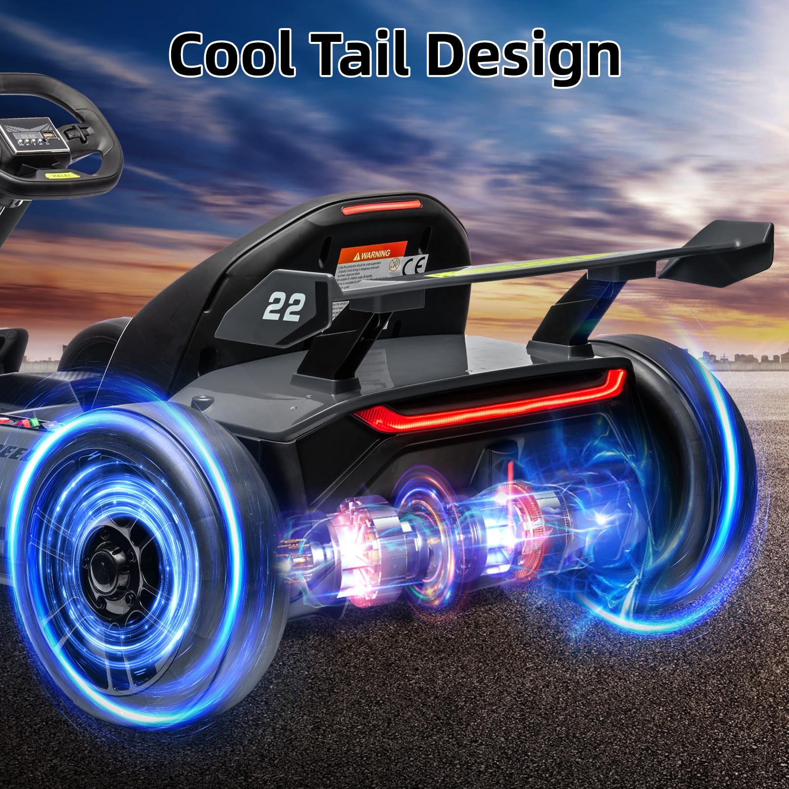 Cool Tail Design with Integrated Rear LED Taillight and Rear Drifting Wheels