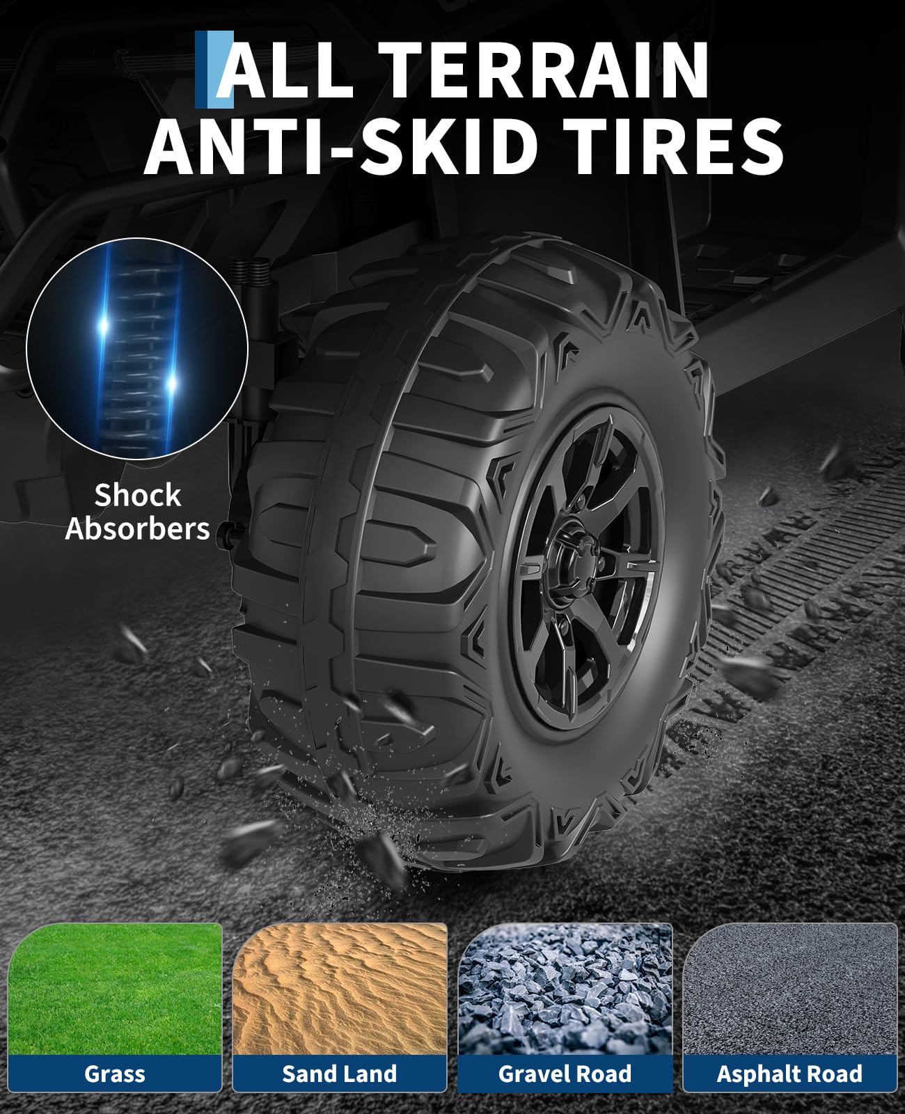 All Terrain Anti-Skid Tires with Shock Absorbers