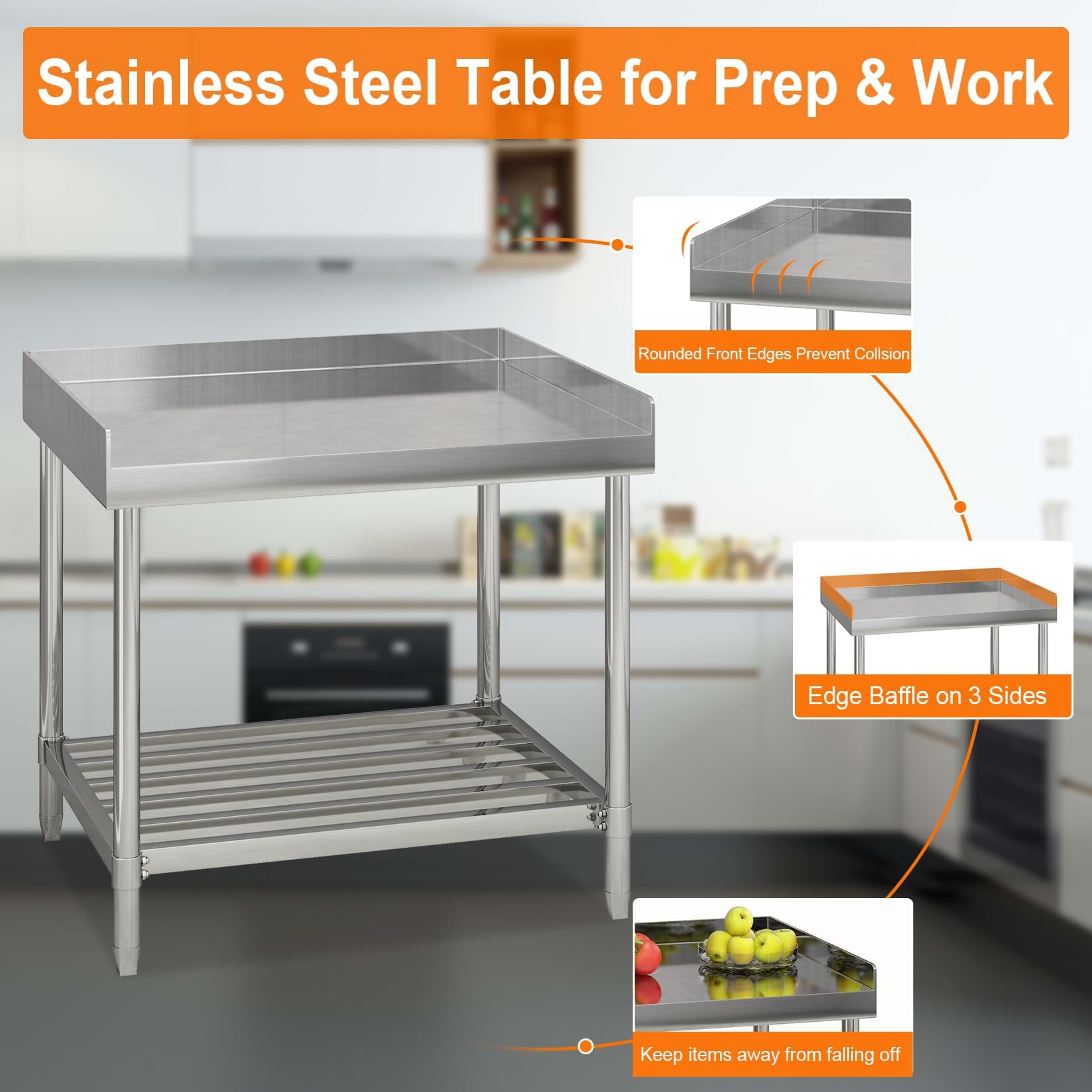 4 Inch High Backsplash and Edge Baffles for Water Blocking and Prevent Falling