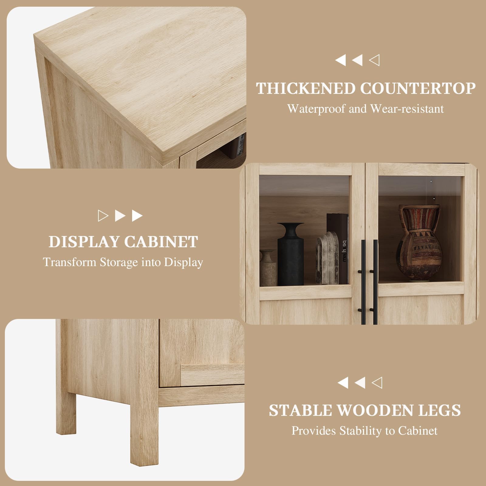 Thickened Countertop Waterproof and Wear-resistant, Display Cabinet, and Stable Wooden Legs