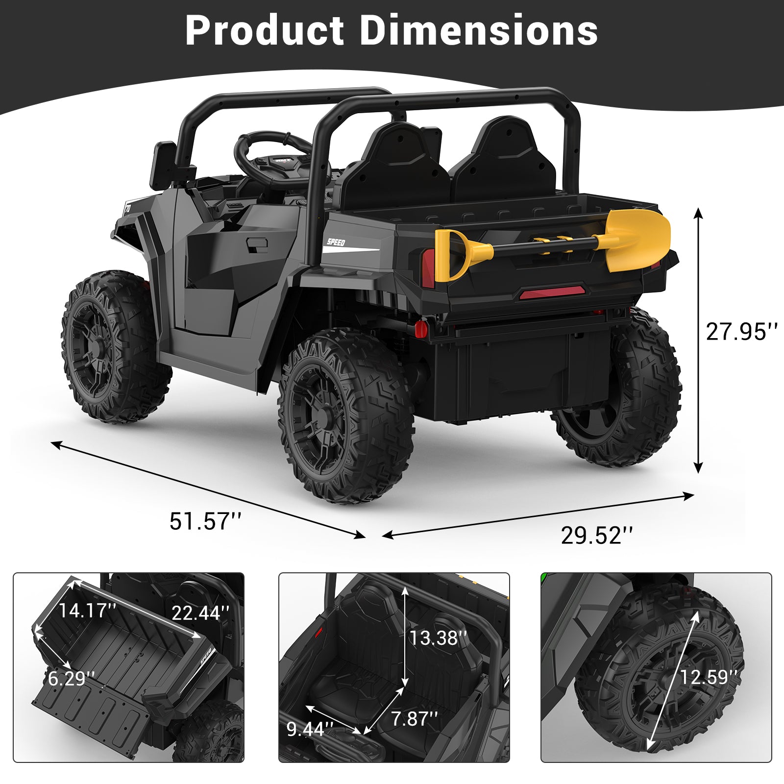 Product Dimensions: 51.57 x 29.52 x 27.95 inches, Bed, Seat and Wheel Measurements - Black Model