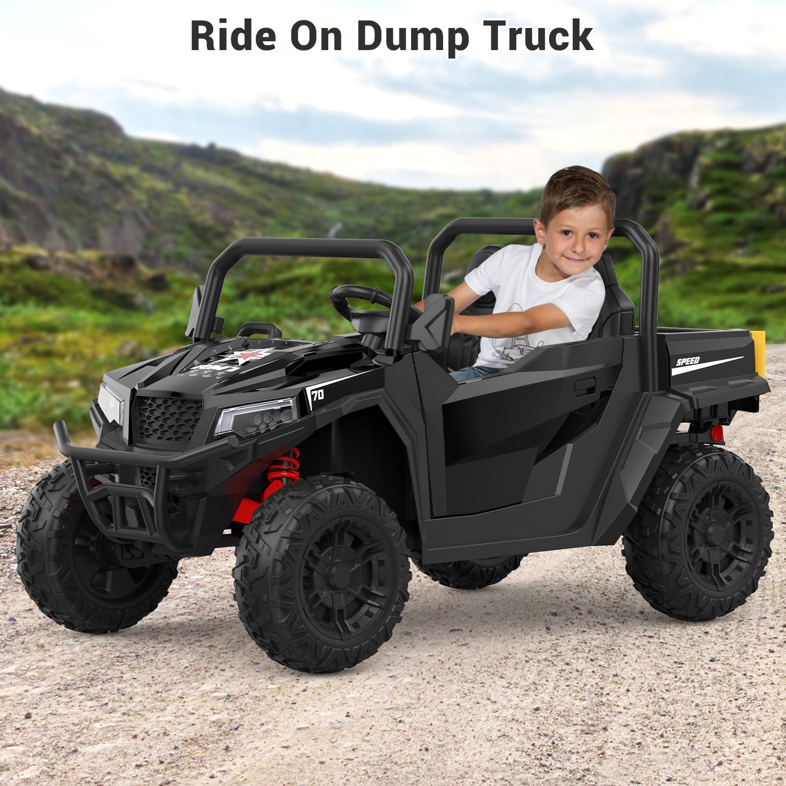 Black Ride On Dump Truck - Cool Appearance and Off-Road Driving Experience