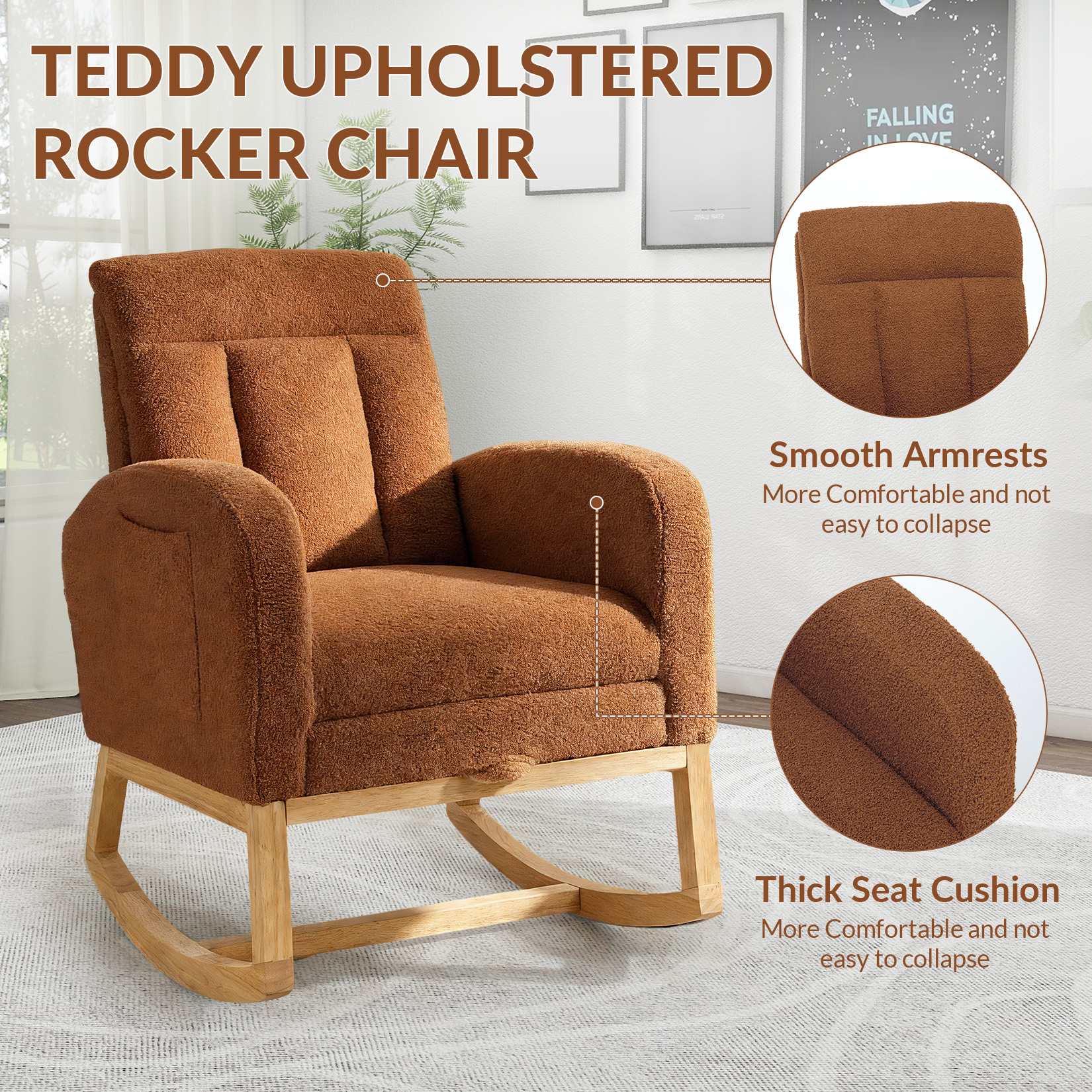 Teddy Upholstered Rocker Chair Details