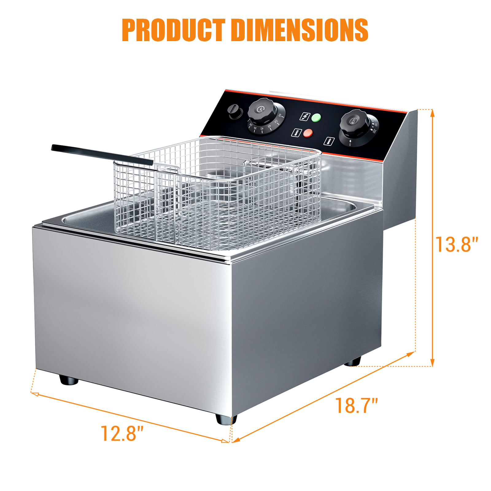 GARVEE 6L Electric Fryer Overall Dimensions and Size